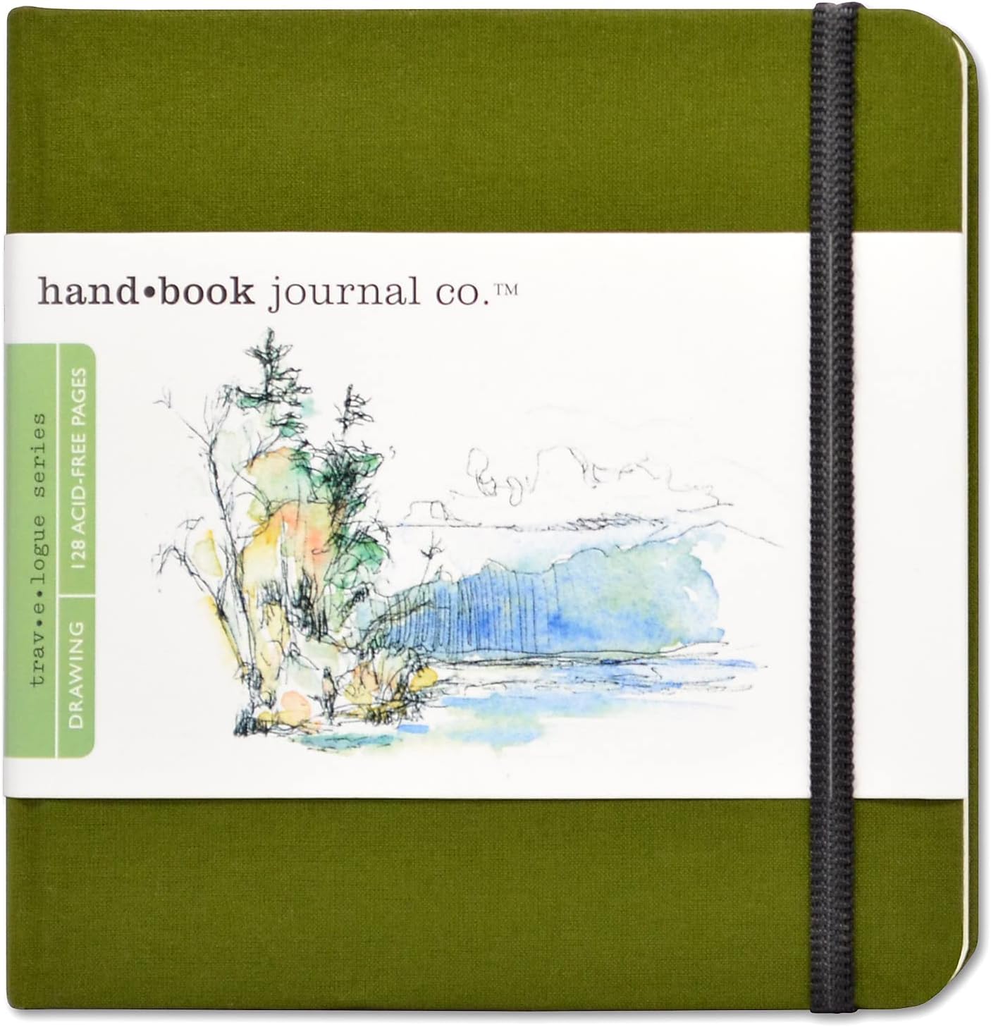 Travelogue Drawing Book, Square 5-1/2 x 5-1/2, Cadmium Green Artist Journal