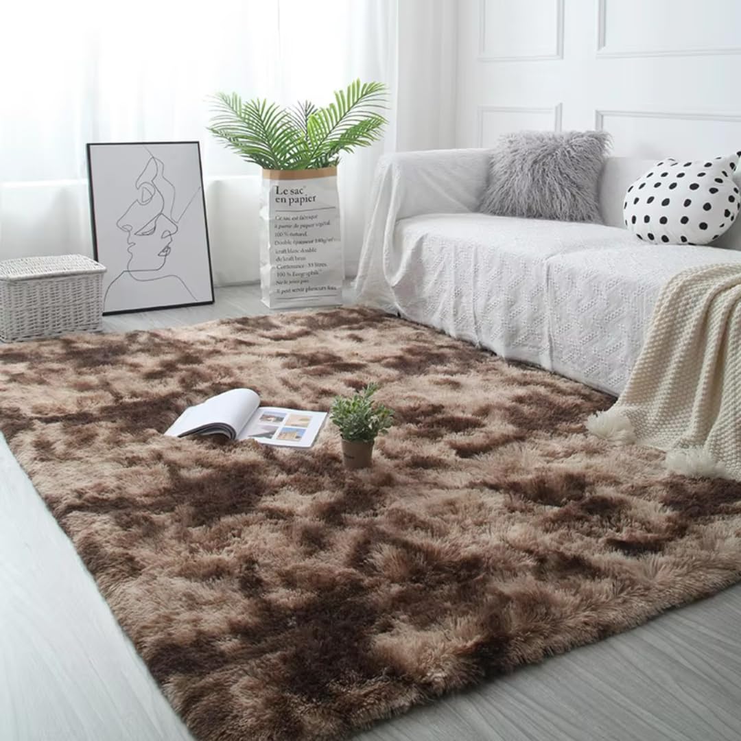 Biały puszysty dywan do salonu, nowoczesny, sypialniany, wystrój domu, duże maty, gruby, futrzany dywanik (50x80 cm, mały rozmiar/kawa)
