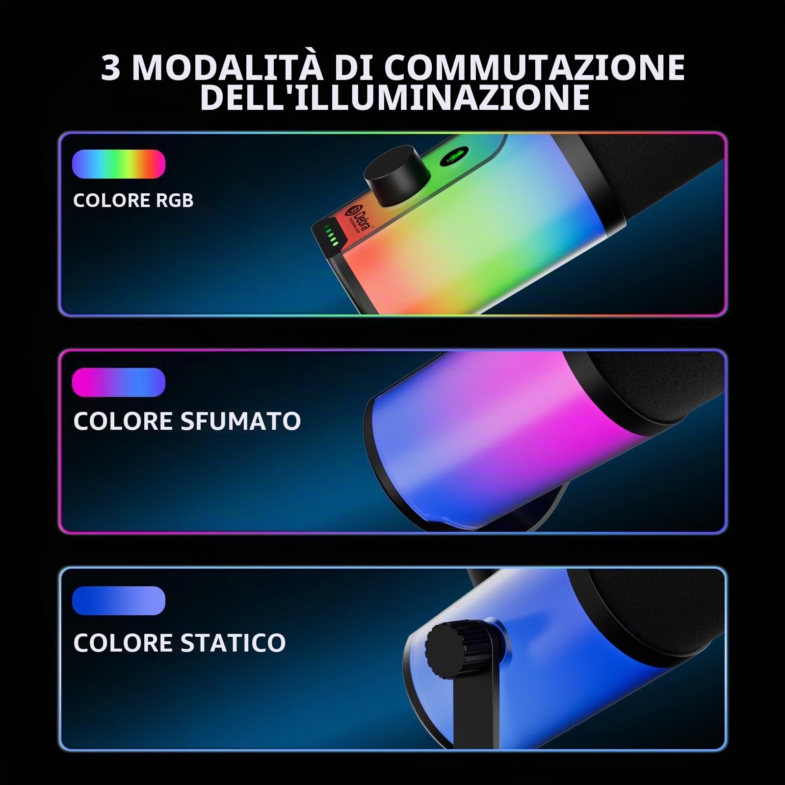 DLB-77 Microfono Dinamico USB XLR, Cardioide RGB Streaming Gaming | Microfono Dinamico USB XLR, Cardioide, RGB, Monitoraggio Cuffie, 192kHz, 48V Phantom, Streaming Gaming