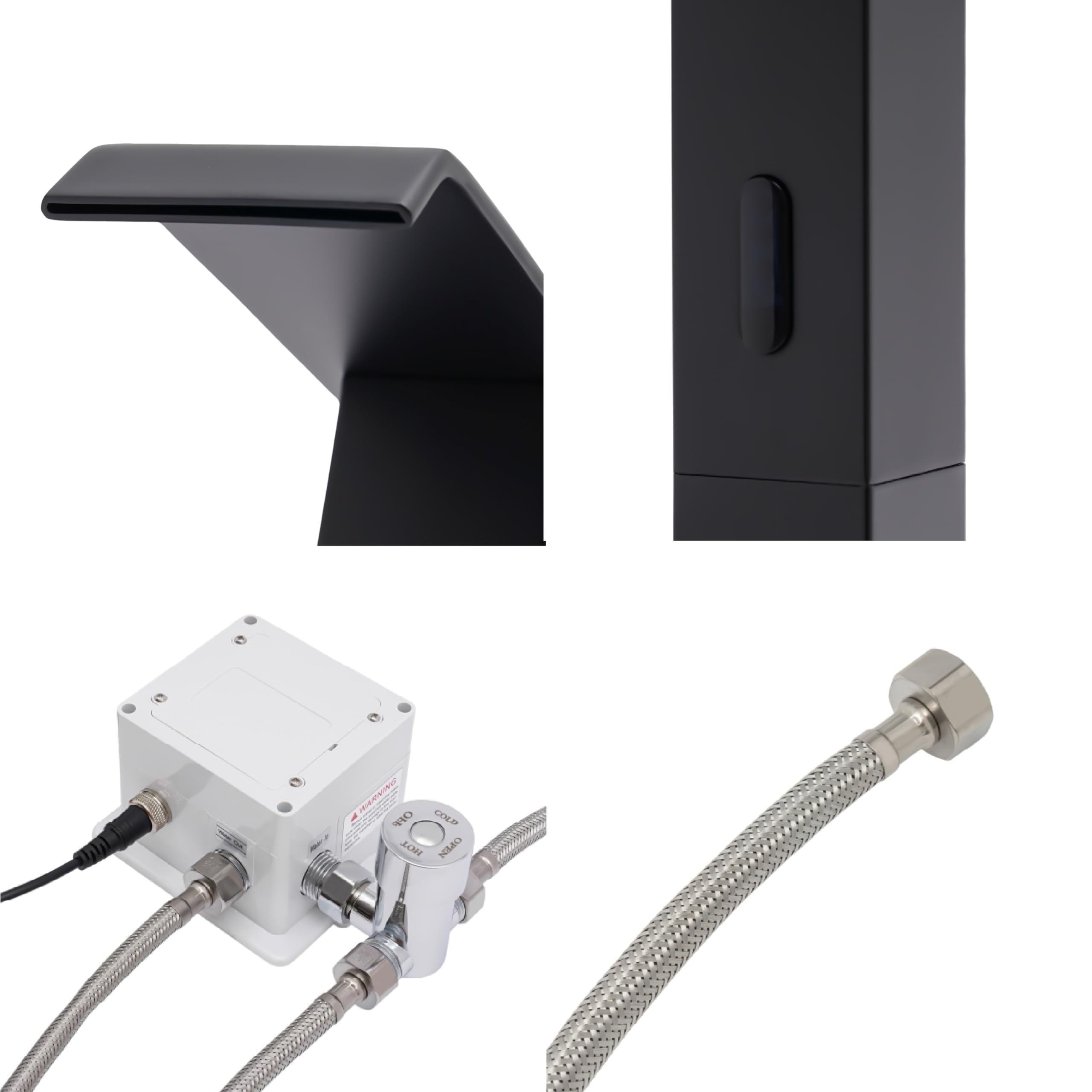 Grifo de latón con sensor infrarrojo alto, grifo de lavabo automático con válvula de temperatura ajustable, grifo mezclador sin contacto (negro)