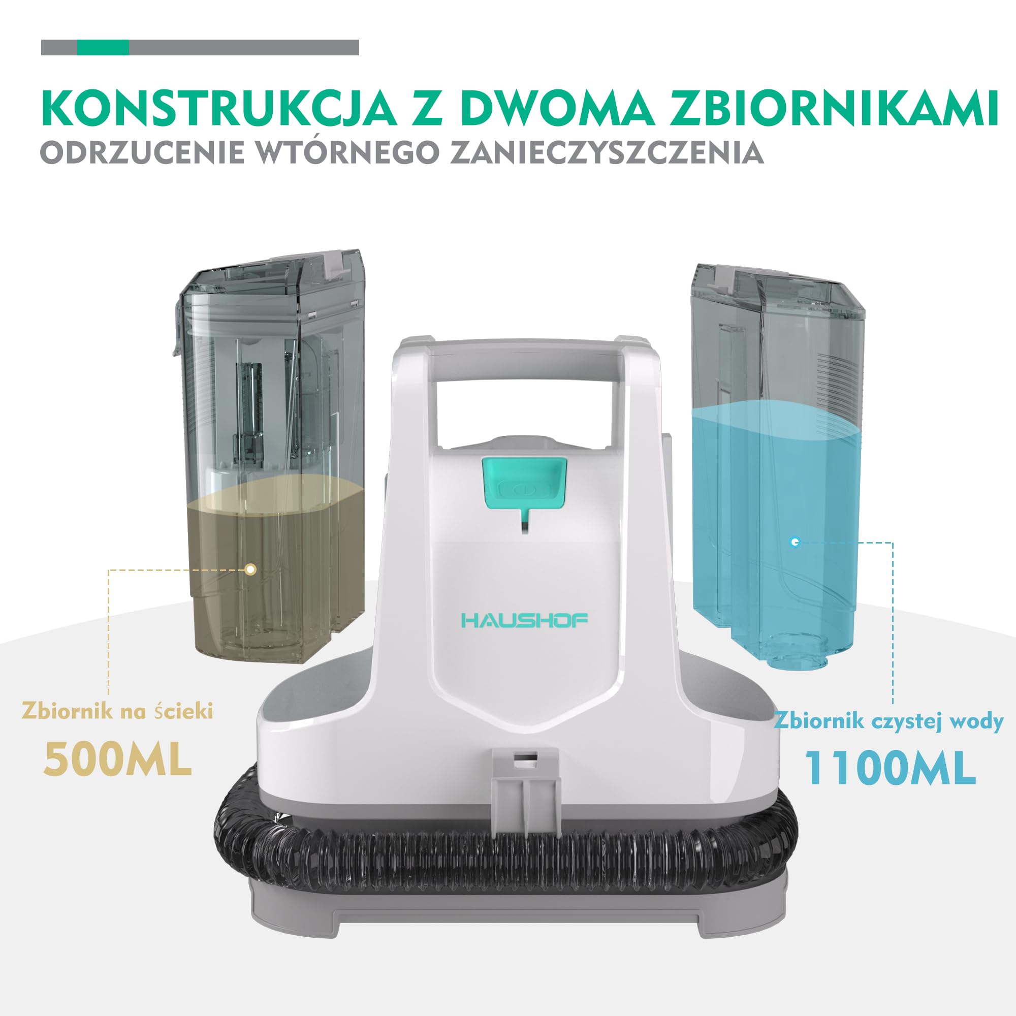HAUSHOF StainZapper Środek do czyszczenia dywanów 400 W do natryskiwania, szorowania i odkurzania, do czyszczenia dywanów i dywanów z podwójnymi zbiornikami do zasłon i poduszek, zwierząt domowych