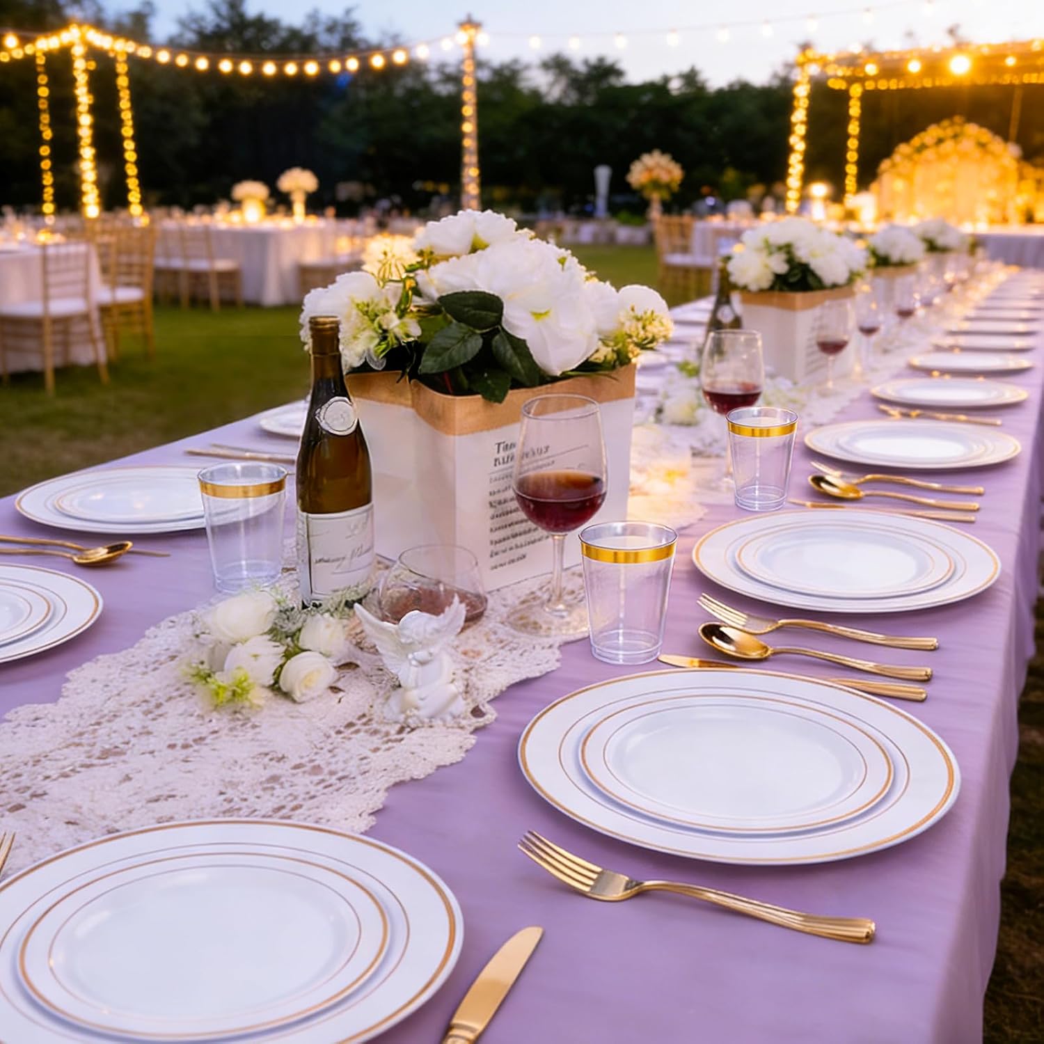 120PCS Gold Plastic Plates, Heavy Duty White and Gold Disposable Party Plates, 60 Dinner Plates and 60 Dessert Plates, Plastic Plates for Party Wedding Baby Shower Birthday