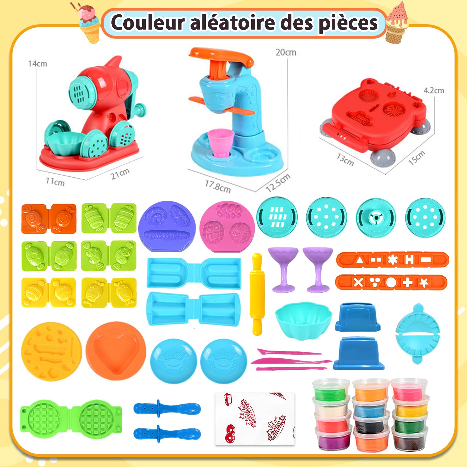 VBACALA Kit Pâte à Modeler Enfant, Accessoires Pâte à Modeler Kitchen Creations avec 12 Pots, Machine à Glace, Machine à Pâtes et Burger, Outils et Moules, Cadeau Enfants dès 3 Ans