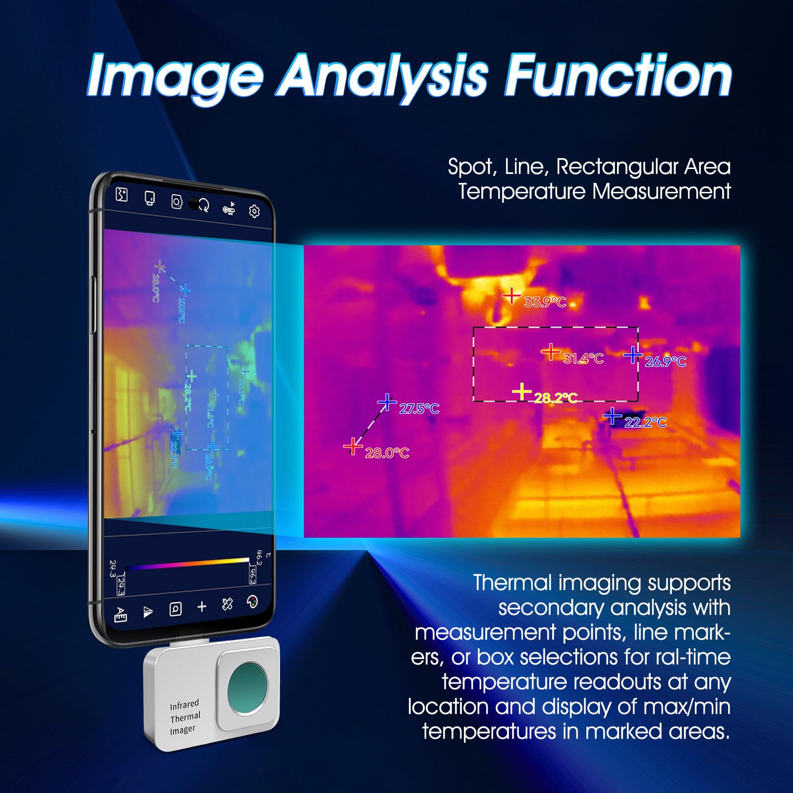 Wärmebildkamera Android, 256x192 IR Resolution 25Hz Infrarot Kamera, -15℃~600℃ (5℉~1112℉) Thermal Camera, Wärmebildkamera Haus für Handy, IP54 für Haushalt, Elektrik, Sanitäranlagen