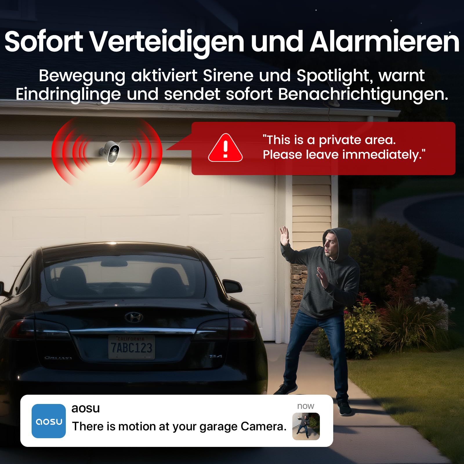 aosu 2K Überwachungskamera Aussen Akku Solar 4er-Kit mit Aosubase 2.0 kein ABO Nötig 32GB Lokal Speicher Kamera Überwachug Aussen PIR Bewegungssensor Licht Tonalarm 2-Wege-Audio Farb-Nachtsicht