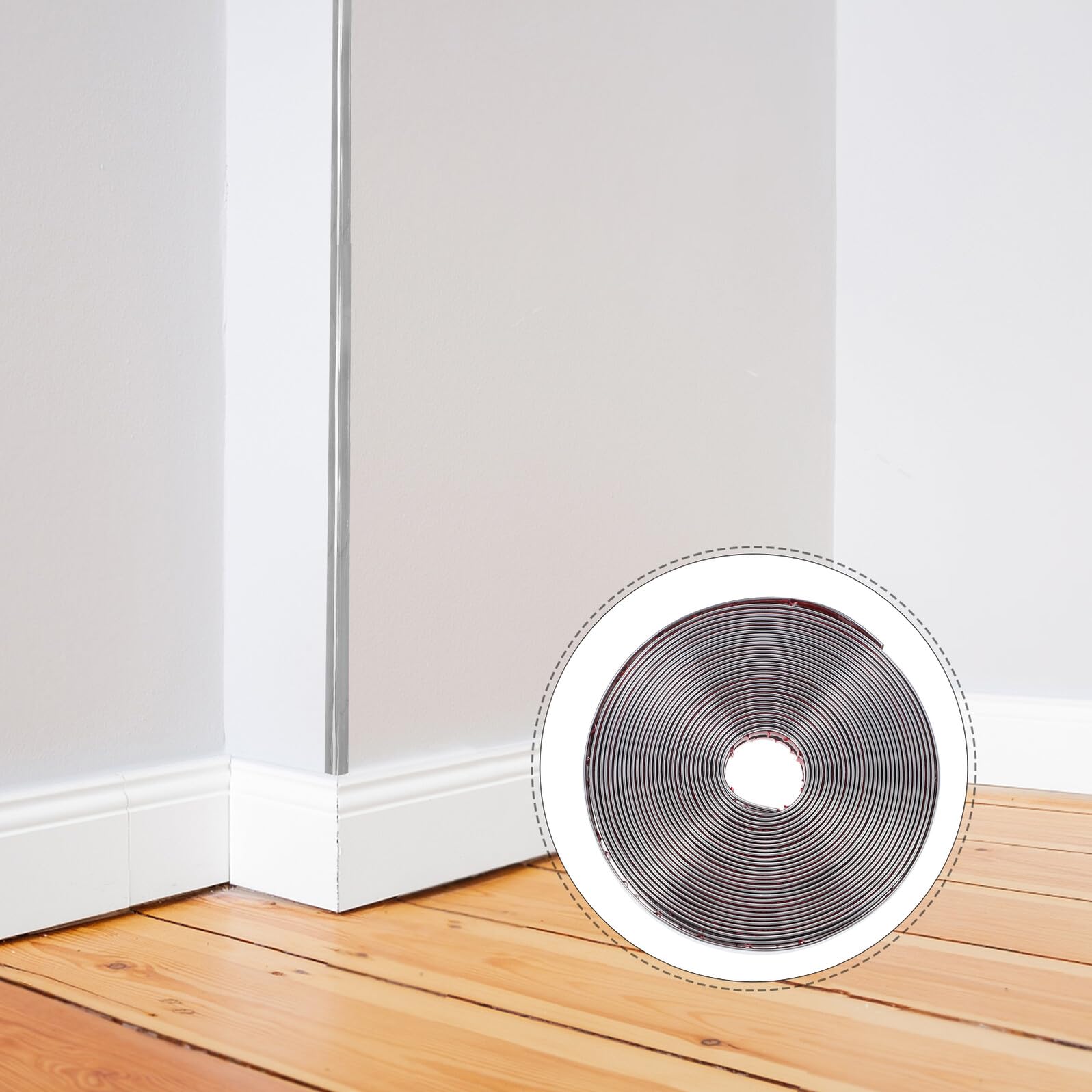 Baluue Moldura de Esquina Autoadhesiva Flexible Pvc 2 Cm Ancho Plata Brillante, Protección Anti-choques para Paredes y Esquinas, 10 Metros, para Decoración y Mejora del Hogar
