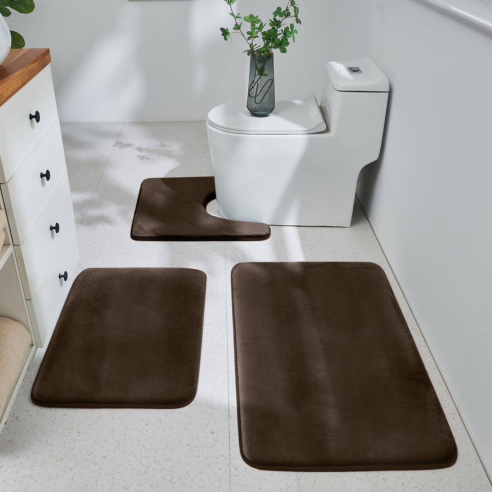 HUXMEYSON 3-Piece Memory Foam Bathroom Rug Set