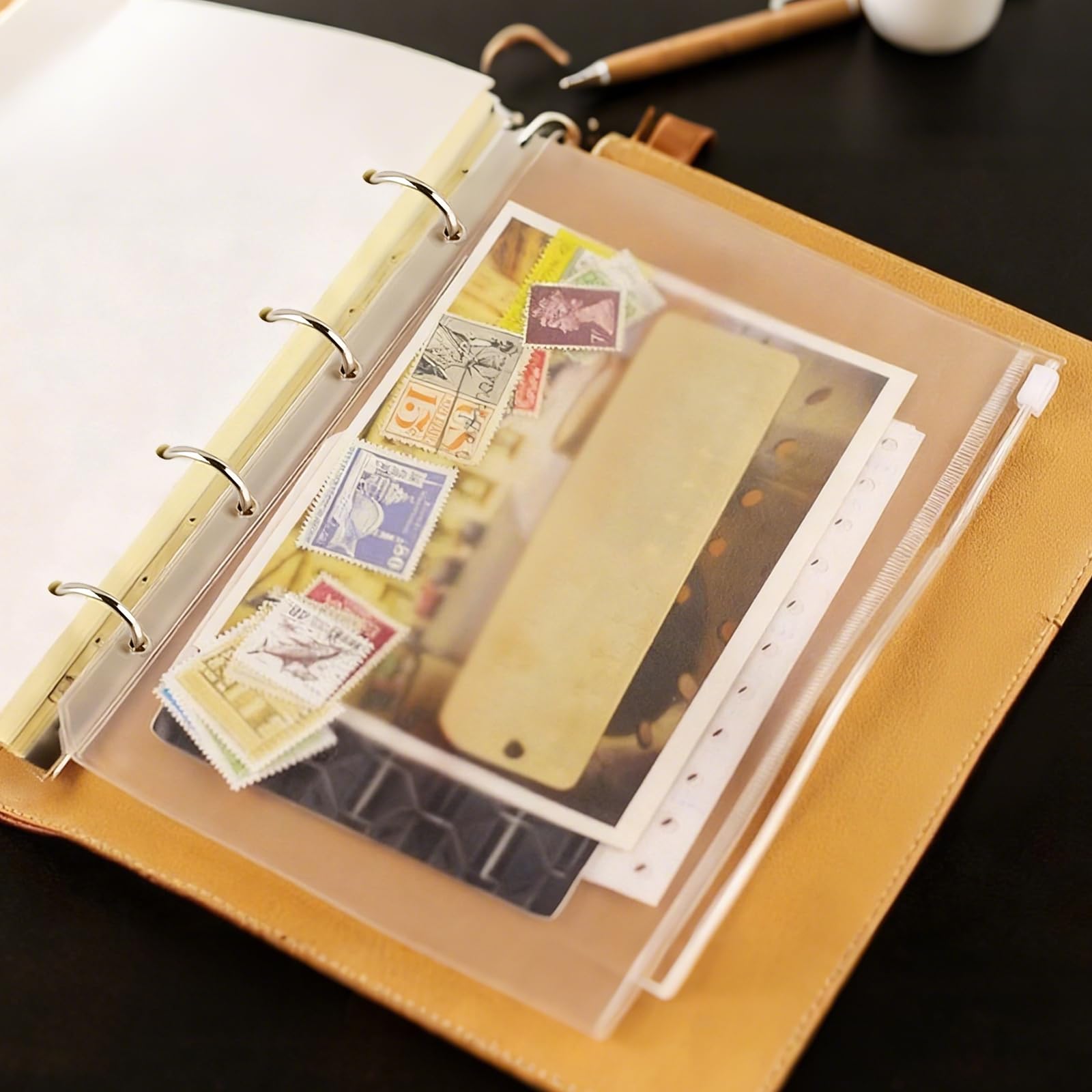 Lot de 40 Pièces Pochette Porte Document A4 Perforee, Semi Transparentes Classeur Pochette Zippée Classeur, avec 4 Trous de Reliure Organiser pour Documents