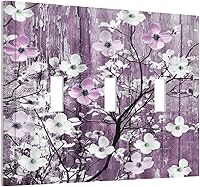 Vista 139 de Cubierta de interruptor de luz de 3 cuadrillas con diseño de flores azules púrpuras, cubierta de placa de pared de triple palanca, arbustos florales