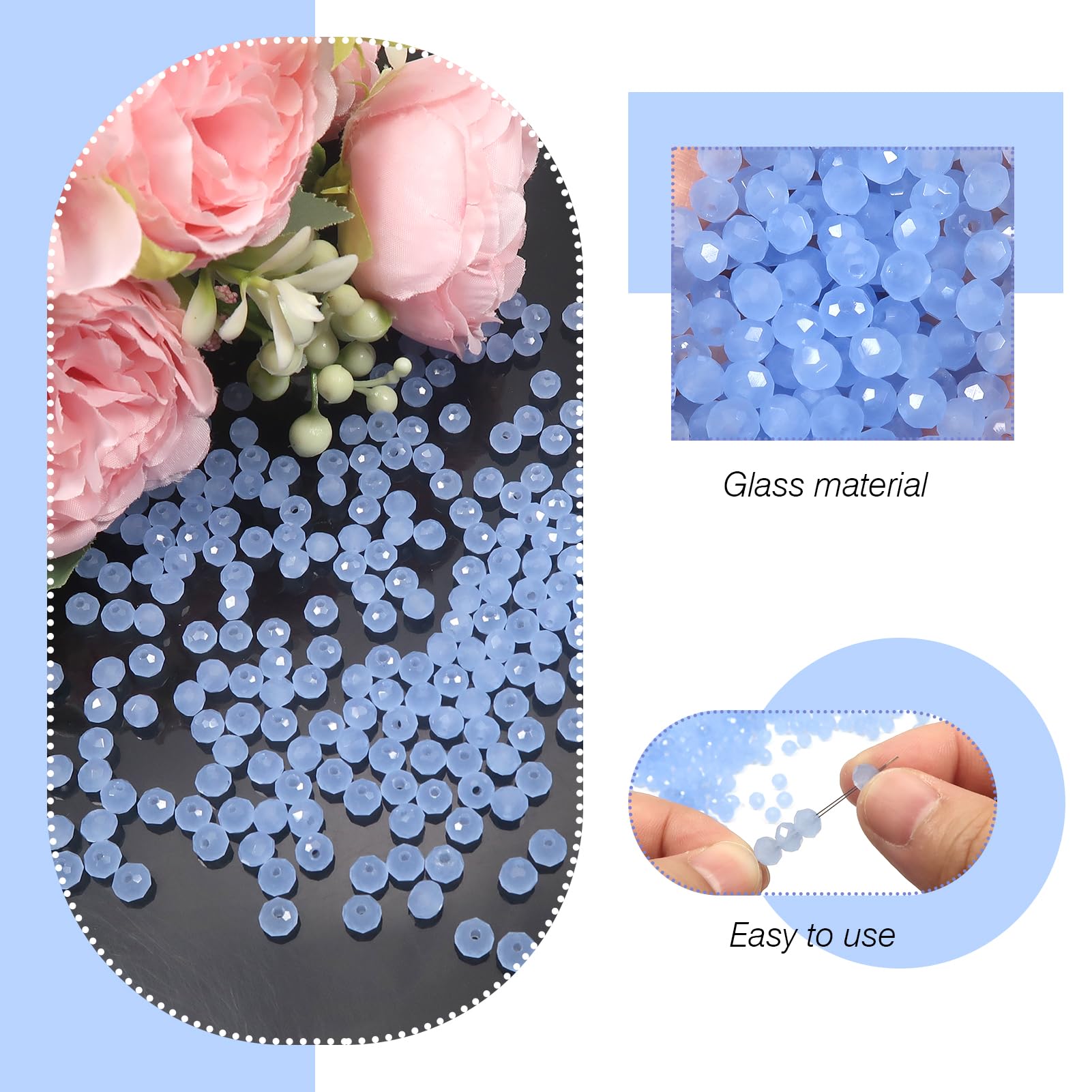 TOAOB 1000pcs Assorted Light Blue Crystal Glass Beads Faceted Spacer Bead 2mm 4mm 6mm 8mm 10mm for Jewelry Making DIY Craft Project - Image 3