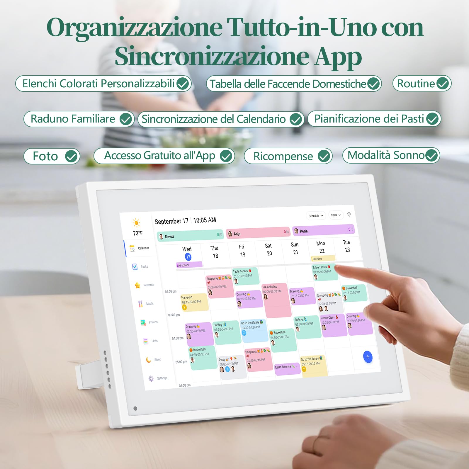 Calendario Digitale da Parete 10,1 Pollici Touch Screen - Planner Familiare con 32GB di Memoria, Cornice Foto Digitale, Sincronizzazione App e Cloud, Agenda Smart