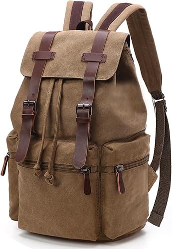 Mochila de lona vintage para computadora portátil, para computadora de 15.6 pulgadas, mochila de viaje para trabajo universitario para hombres y