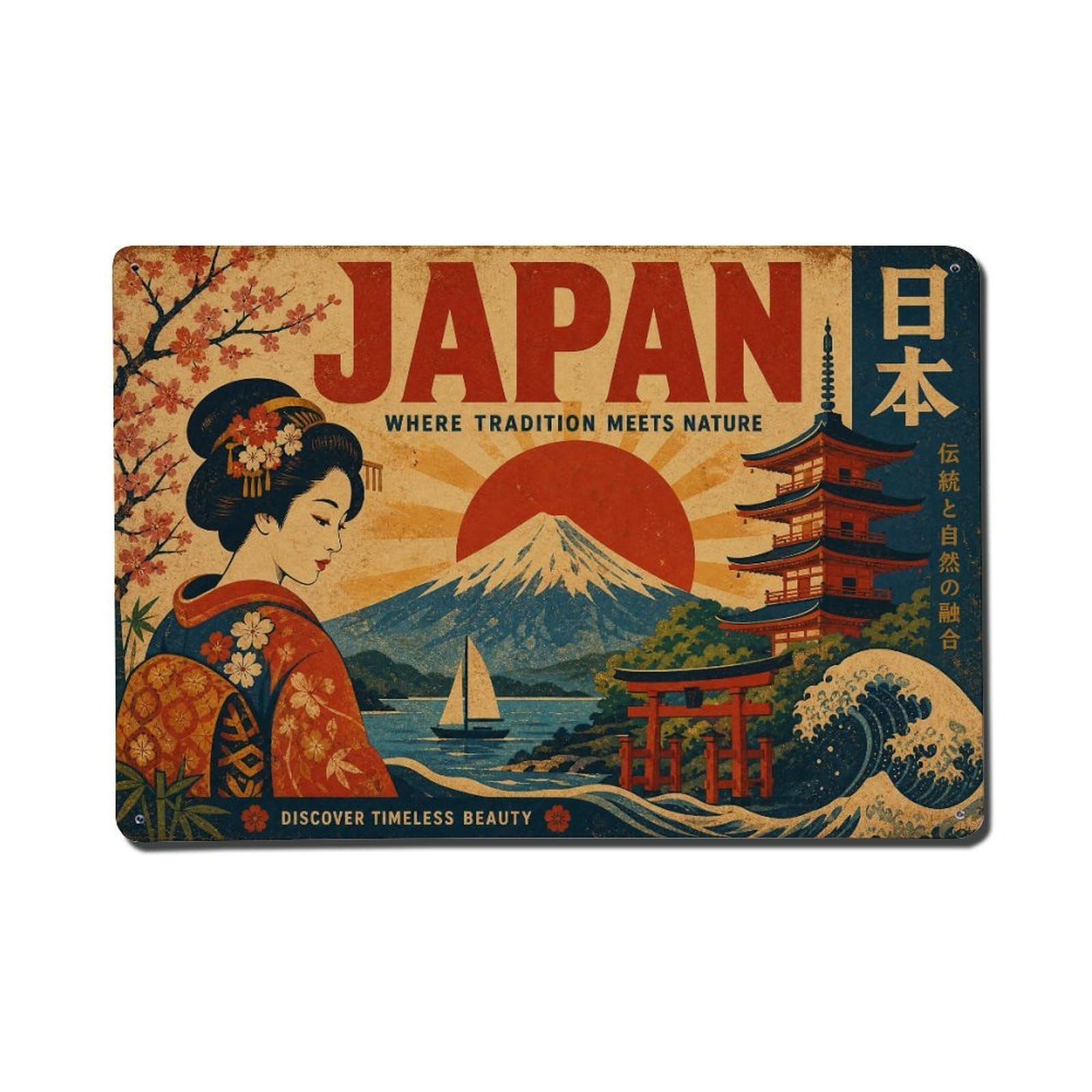 Huiyhb 8X12inch(20X30cm) Vintage Travel Japan Culture Metal Tin Sign