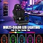 RGB Gaming Chair with Footrest, Computer Gaming Chair with LED Lights for Adults, Reclining Gamer Chair with Adjustable Headrest, Lumbar Support and Linkage Armrests for Home, Office, Gaming Room