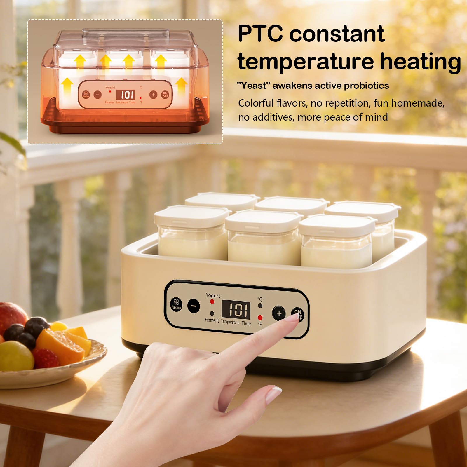 Yogurtiera, Macchina per Yogurt da 1,6L con 6 Vasetti da 250 ml Yogurtiera con Impostazione del Timer da 1 a 99 ore Controllo Della Temperatura da 21 a 48°C e LCD Display per Yogurt Natto Vino di Riso