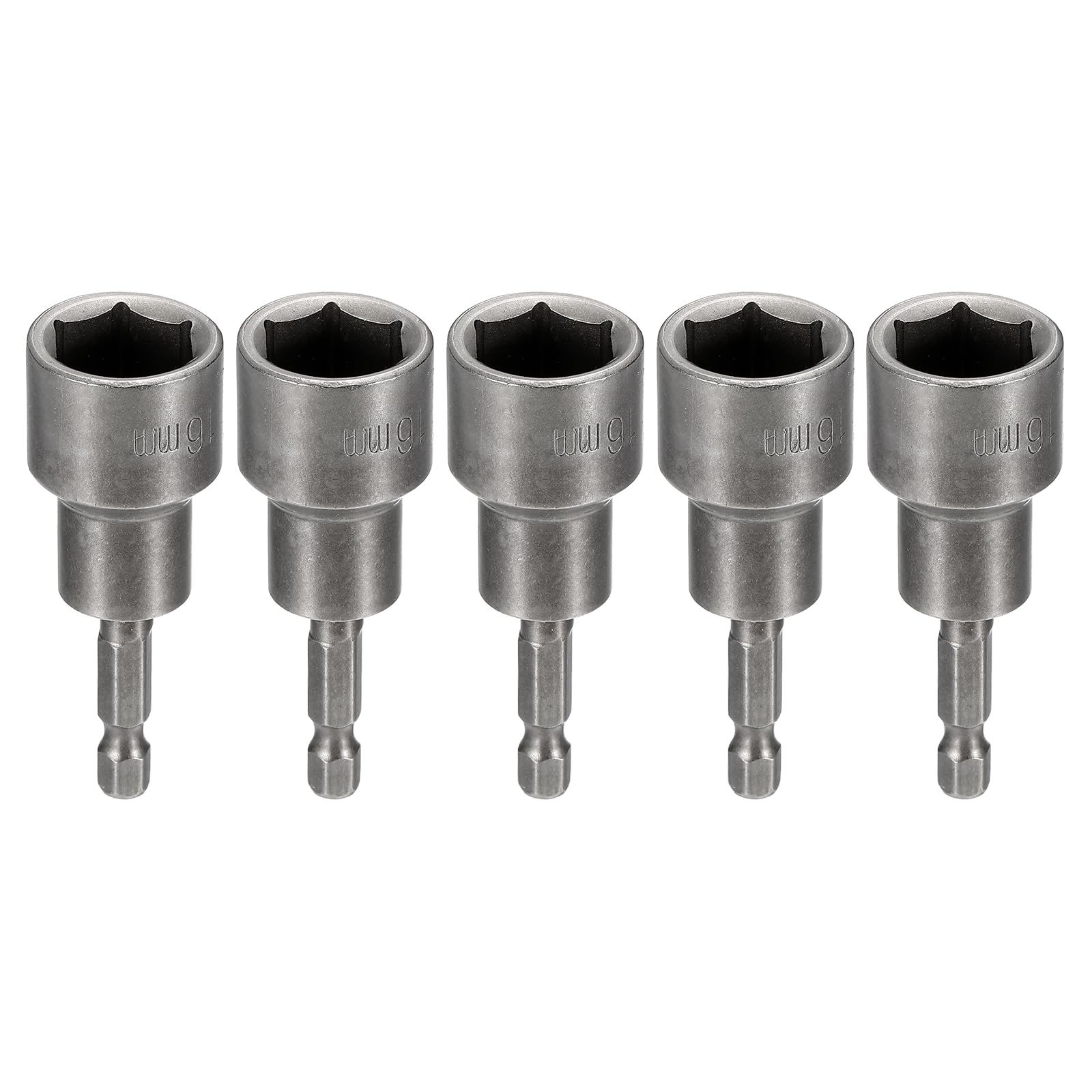 sourcing map 5pcs Nut Driver Drill Bit 16mm Metric Socket 1/4" Hex Shank 2.56" (65mm) Magnetic 6-Point Sockets Quick Change Cr-V Steel Bolt Setters for Power Drill Drivers, Gray