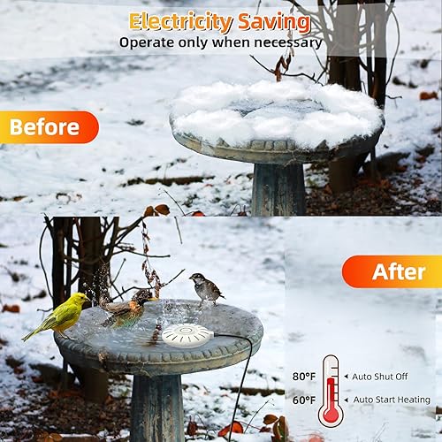 Miniatura 3 de Calentador de baño para pájaros, calentadores de baño de pájaros para exteriores para invierno, 60 W, control termostático, descongelador, apagado