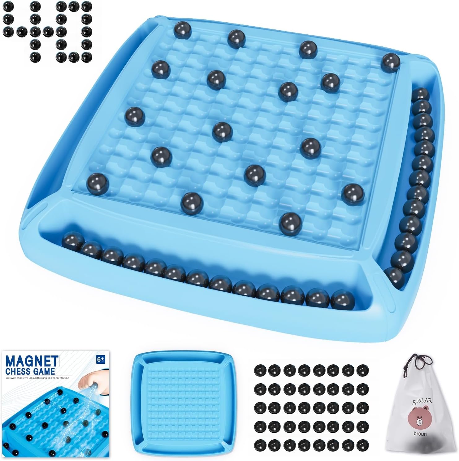Magnet Game, Board Game for Kids 8-12, Magnetic Game Chess Set for Kids and Adults Family and Friend Games Night, Magnet Chess Game 40 Piceses, 2-4 Players (Cyan)