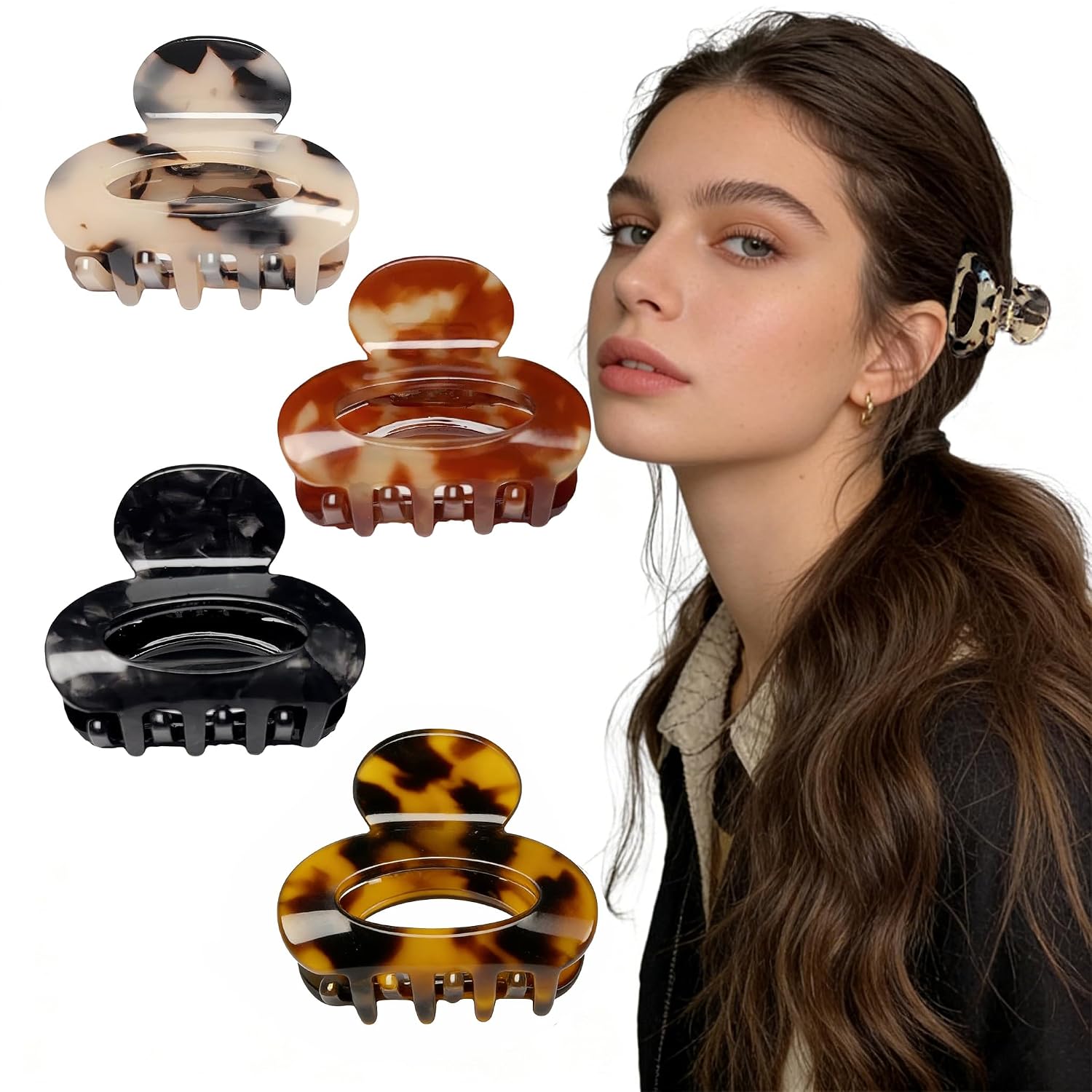 Small Hair Claw Clips for Women,4PCS French Mini Claw Clips, Non Slip MediumHair Clips for Thick & Thin Hair, Cute 1.8 Inch Tortoiseshell Clip for Half-Hairstyle