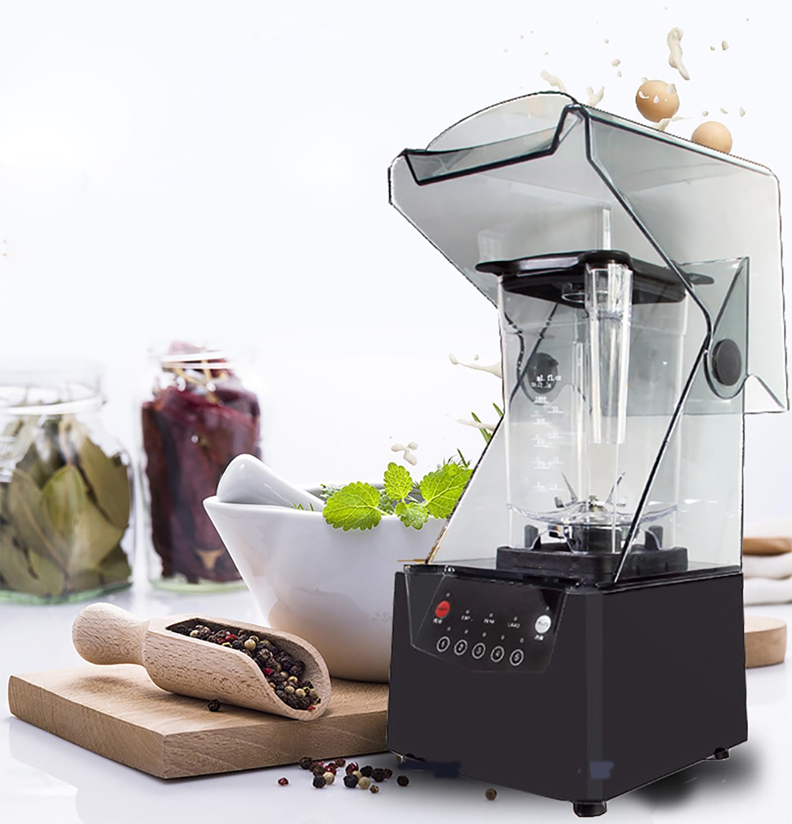 Mélangeur à smoothie, mélangeur portable avec 5 préréglages, mélangeur à pichet en verre de 2 200 W avec 6 lames de broyeur à glace en acier inoxydable, glace déchiquetée à 17 000 tr/min avec capot
