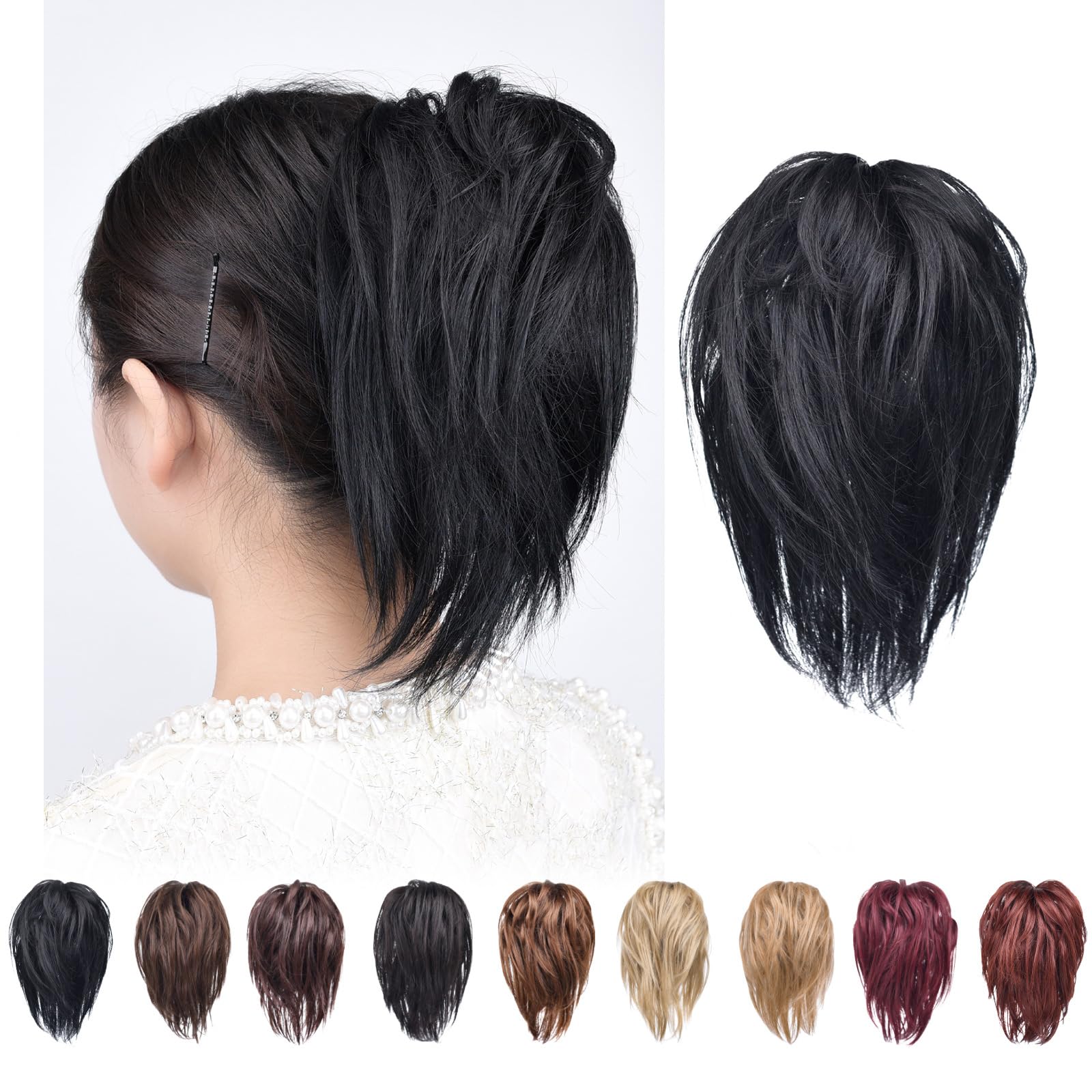 HSPCYGG Black Ponytail 2pcs Clip Claw Black Pony Tails Extension Wavy 9