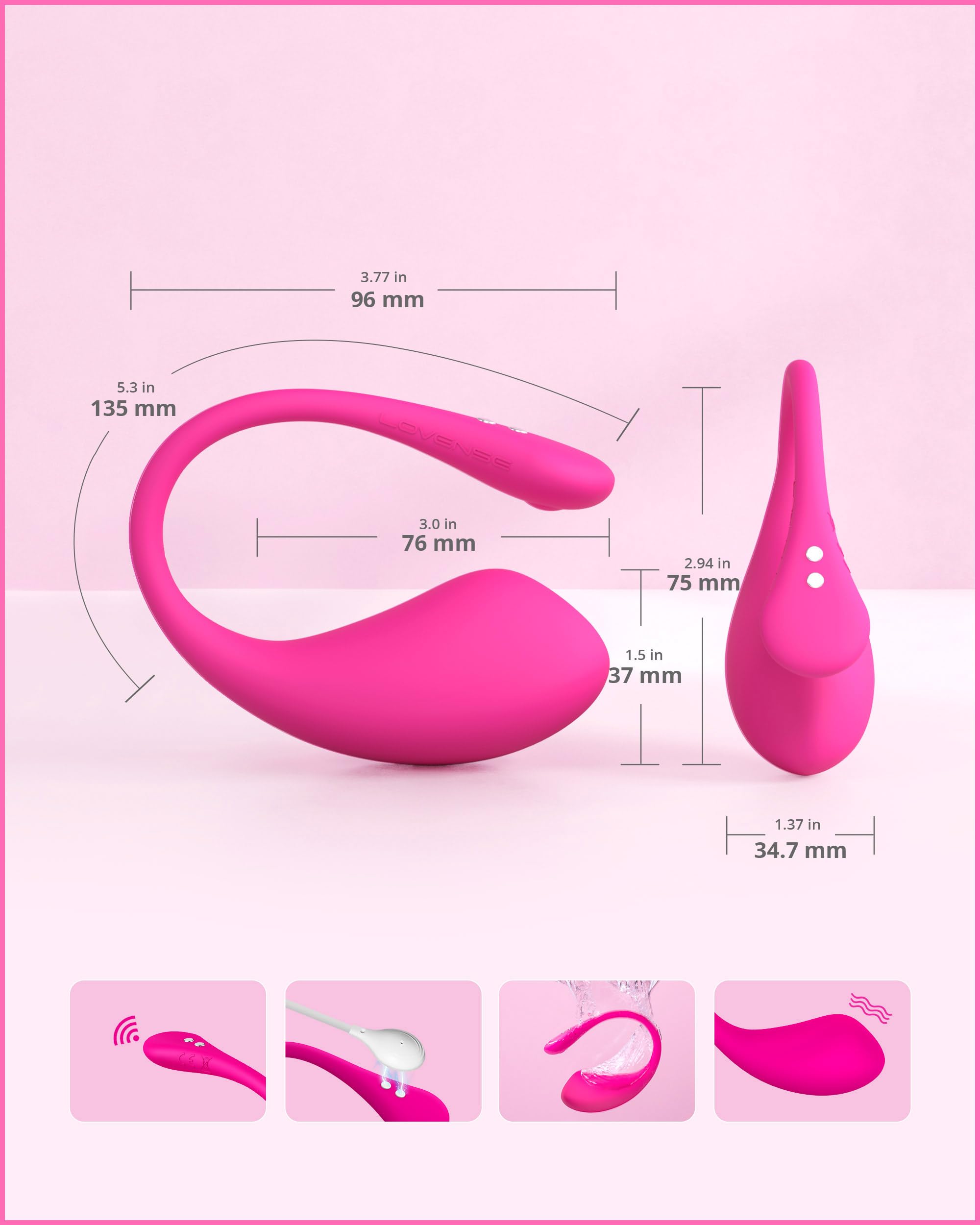 LOVENSE Lush 3 Vibrador Control Remoto App, Estimulador de Punto G Femenino | Huevo Vibradorador Mujer con Mando a Distancia, Patrones de Vibración Personalizados Llimitados, Juguetes Eróticos para Ella