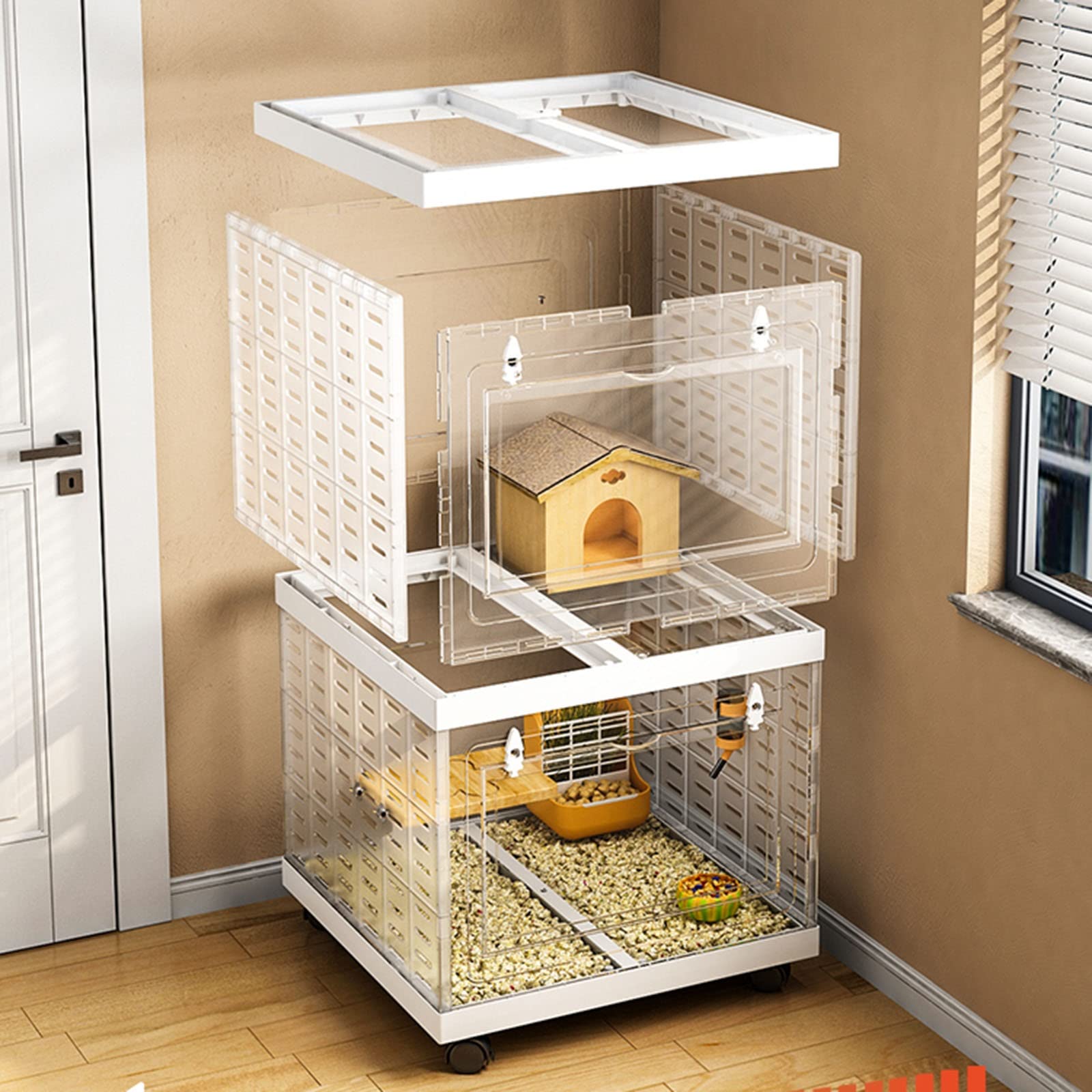 Klatka dla małych zwierząt, Wewnętrzna klatka dla świnki morskiej z kółkami, klatka dla fretki, klatka dla lotniaka cukrowego(Empty Cage,45 * 45 * 75cm)