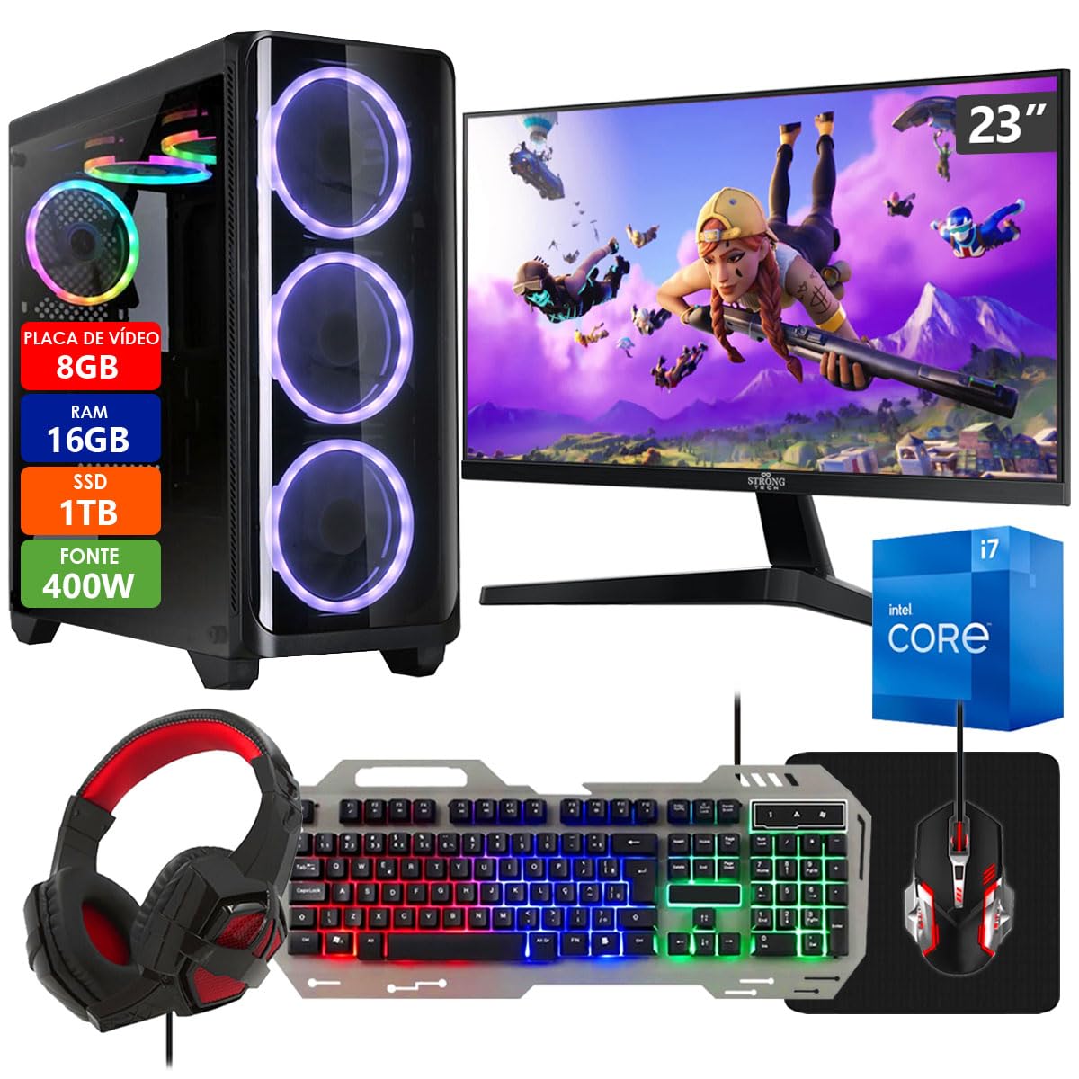 PC Gamer Completo Intel Core i7 16GB SSD 1TB Radeon RX 580 8GB 256
