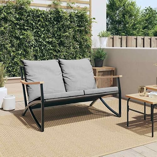 Miniatura 4 de Banco de patio para exteriores, 47.2 x 31.9 pulgadas, sofá biplaza de acero con recubrimiento de polvo negro con cojines extraíbles, resistente a la