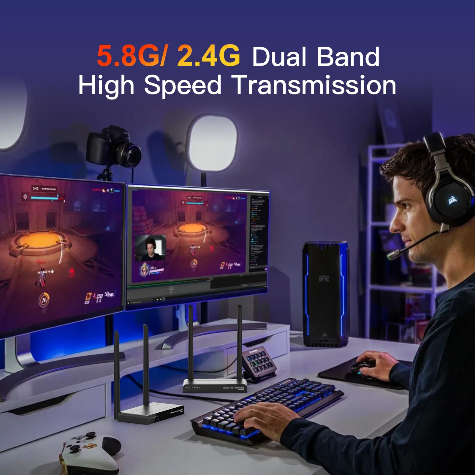 Set di trasmettitori e ricevitori wireless HDMI, portata 200 m, Full HD 1080P@60Hz, Ultra Bassa Latenza 0.1s, KVM & IR Telecomando, HDMI Loop-Out, Plug & Play, per Home Cinema, presentazione