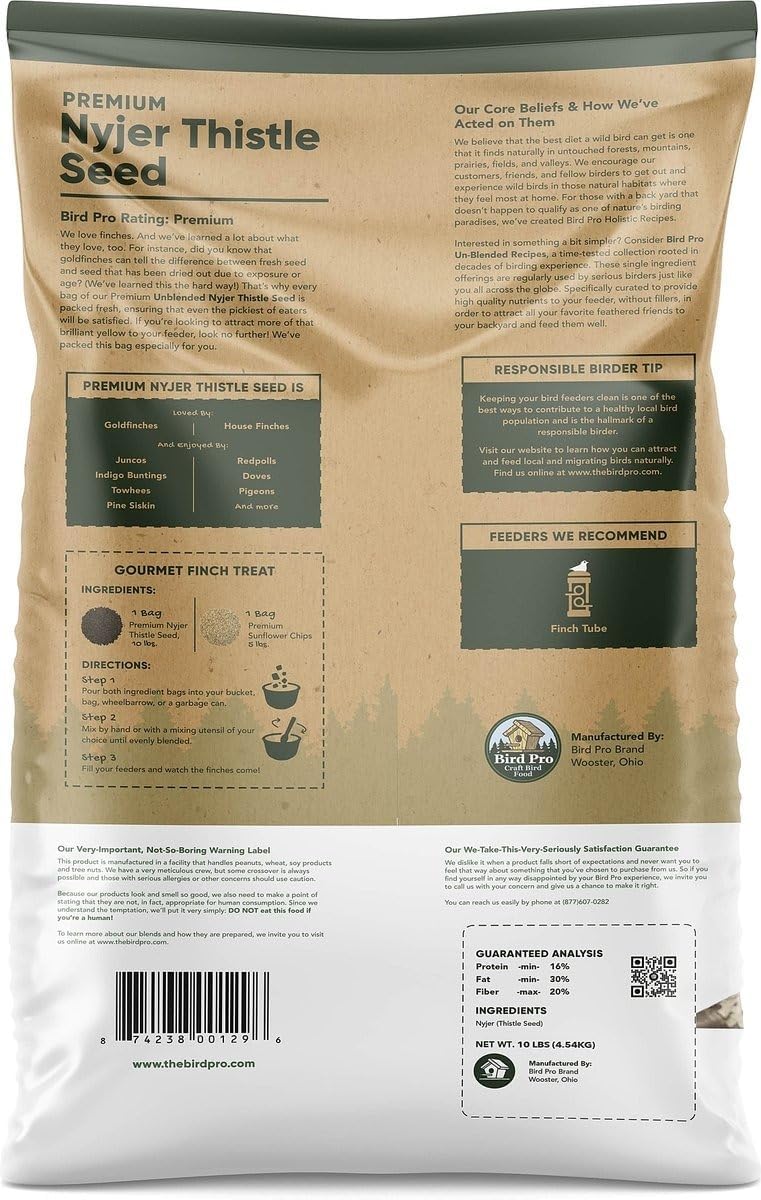 Bird Pro Premium Nyjer Thistle Wild Bird Seed – High-Energy Finch Food for Goldfinches, Siskins & Small Songbirds, Cleaned & Pure (10 Pounds)