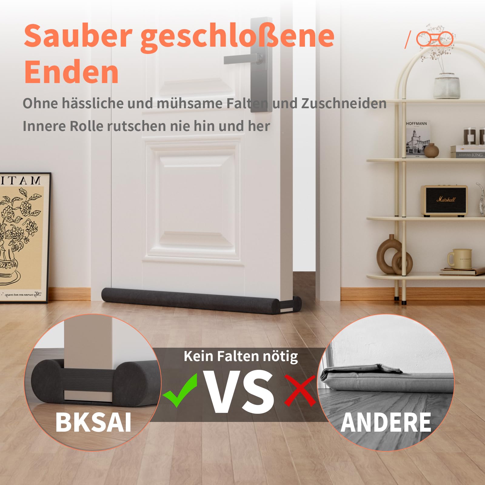 BKSAI Zugluftstopper für Türen Rückstandlos Türdichtung Haustür 60-110CM Windstopper Kälteschutz Schallschutz Unten Türbodendichtung Luftzugstopper gegen Zugluft, Schall & Insekten Waschbar