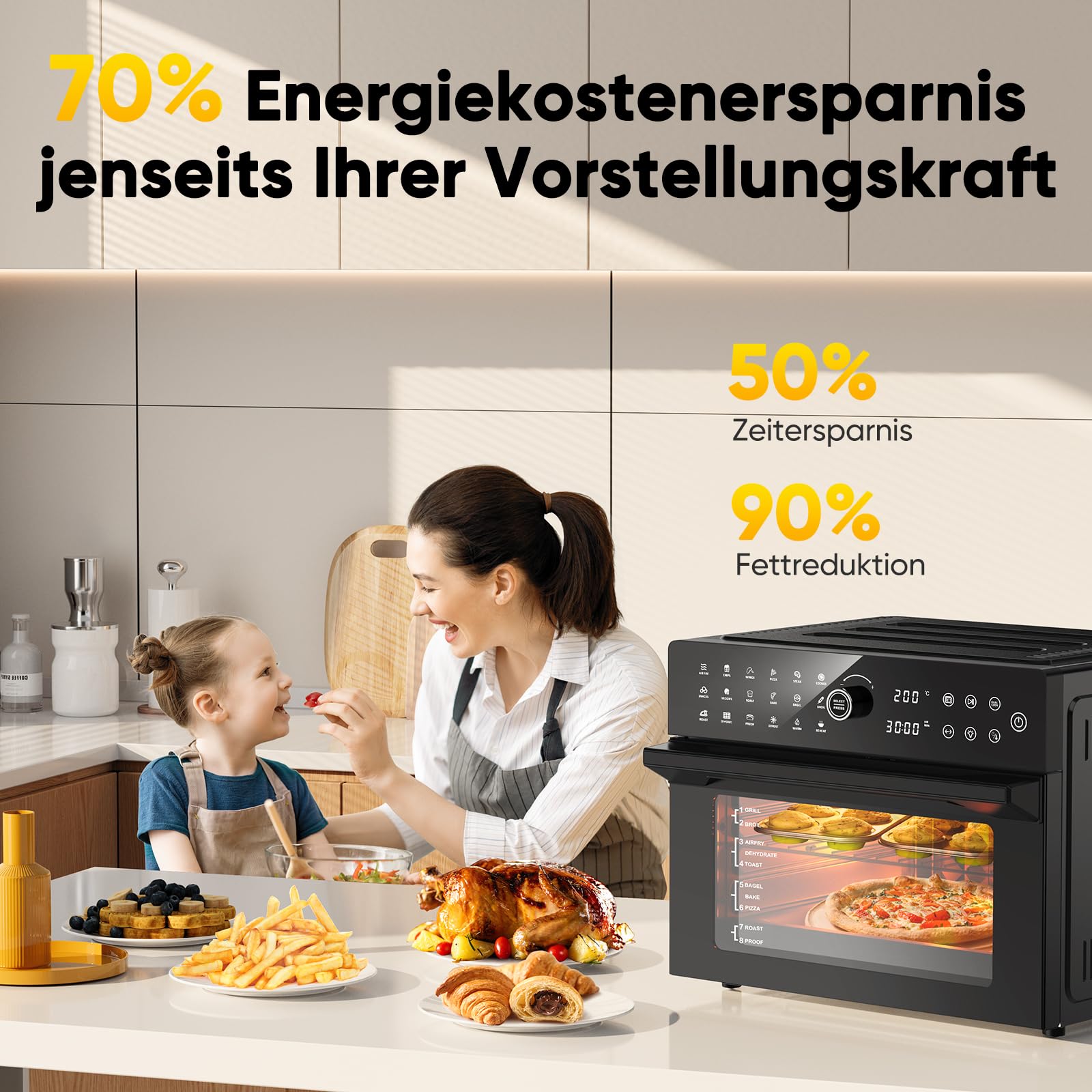 Friggitrice ad Aria Calda 30L Forno ad Aria XXL con Touch Screen a LED,Fornetto Elettrico con 20 Programmi e Due Modalità di Cottura, Friggitrice ad Aria Calda 1800W Forno Friggitrice ad Aria,Timer 8h