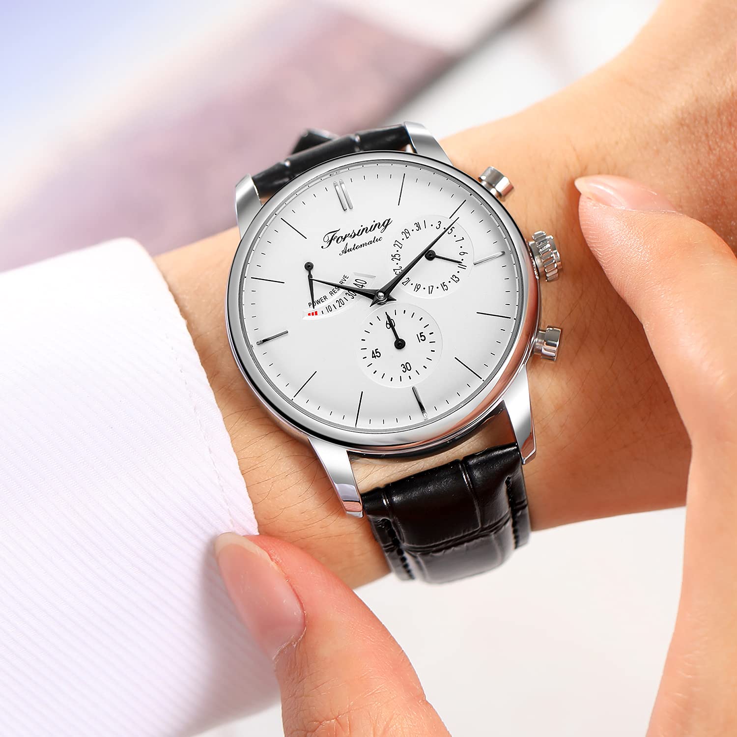 Forsining Herren Automatikuhr Gangreserve Datumsanzeige Mode Mechanische Armbanduhr