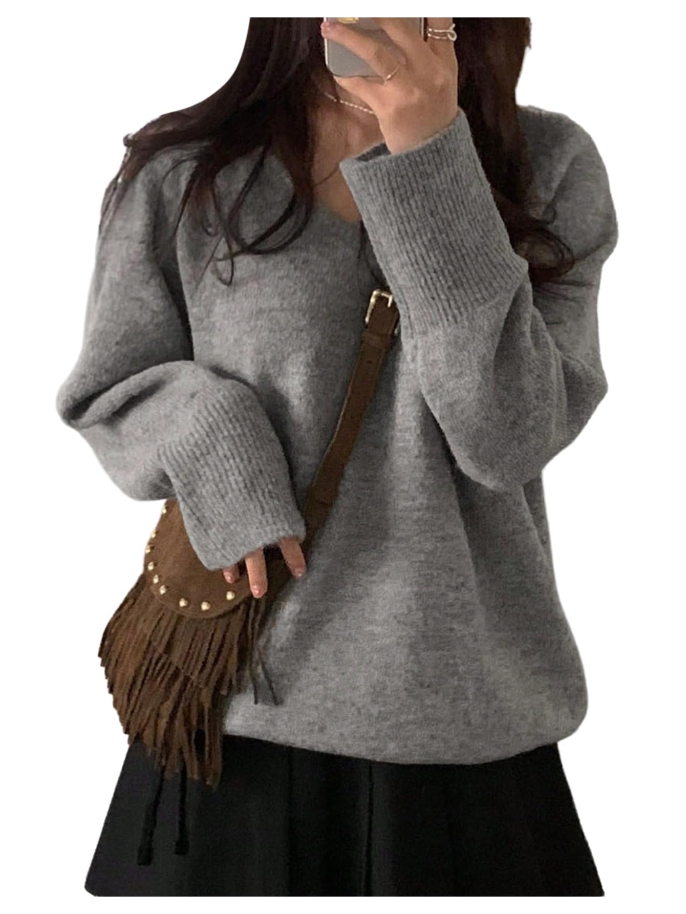 SHENHE Womens V Neck Sweater Pullover Long Sleeve Soft Cozy Knit Jumper Fall Sweaters