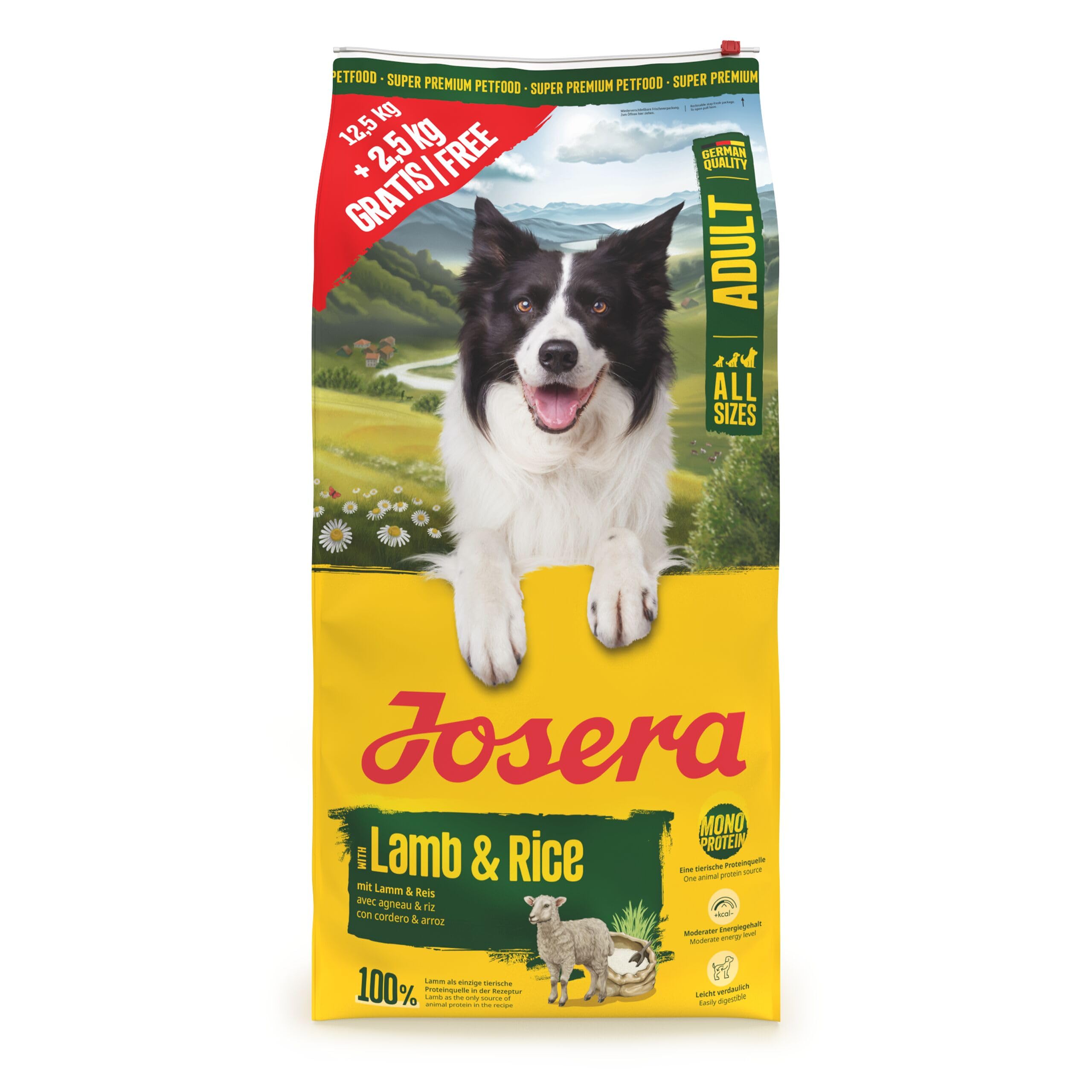 JOSERA Jagnięcina i ryż dla dorosłych (1 x 12,5 + 2,5 kg) | sucha karma premium dla dorosłych psów | monoproteina – 100% jagnięcina | niska zawartość białka i redukuje tłuszcz – wyjątkowo dobrze