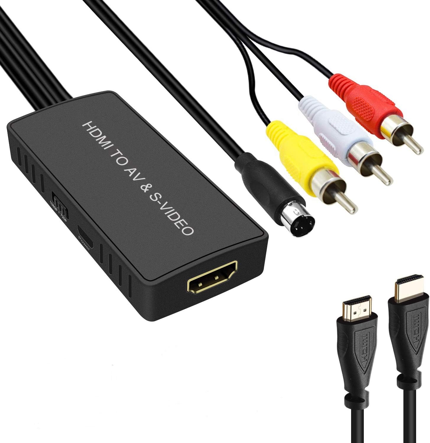 SVideo to HDMI Converter, RVA to HDMI Adapter Support 1080P, PAL/NTSC Compatible with WII, WII U, PS one, PS2, PS3, STB, Xbox, VHS, VCR, Blue-Ray DVD Players