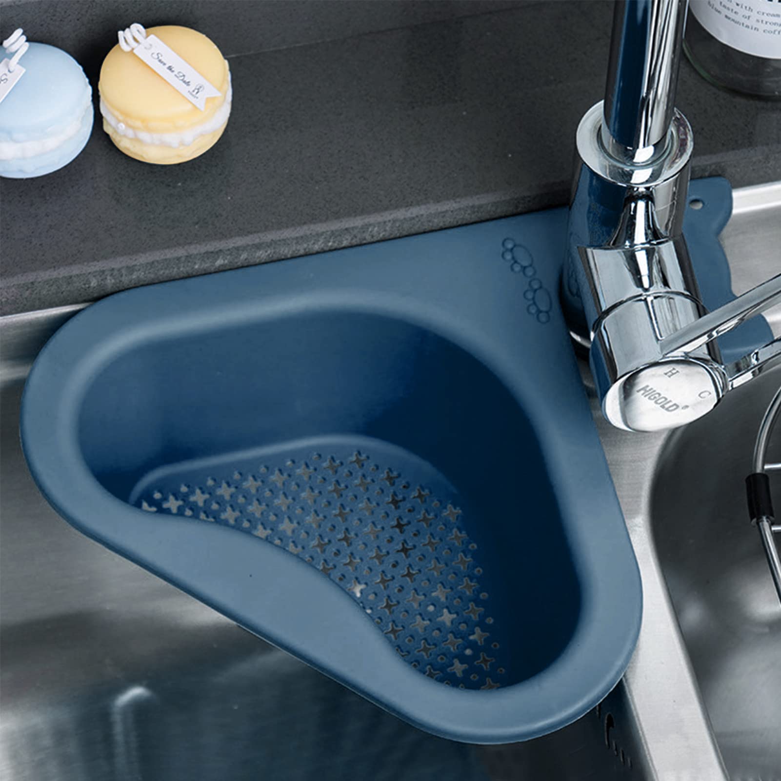 Duqulle Kitchen Sink Drain Basket,Kitchen Sink Punch- Triangle Corner Strainer Basket,Hanging Filter Draining Rack,Multifunction Sink Strainer For Kitchen Debris Vegetable Fruit Clean