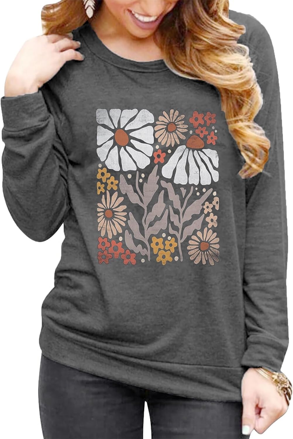 Flower Sweatshirt Women Wildflower Shirts Vintage Minimalistic Flower Print Sweatshirt Fall Autumn Pullover Tops - Image 6