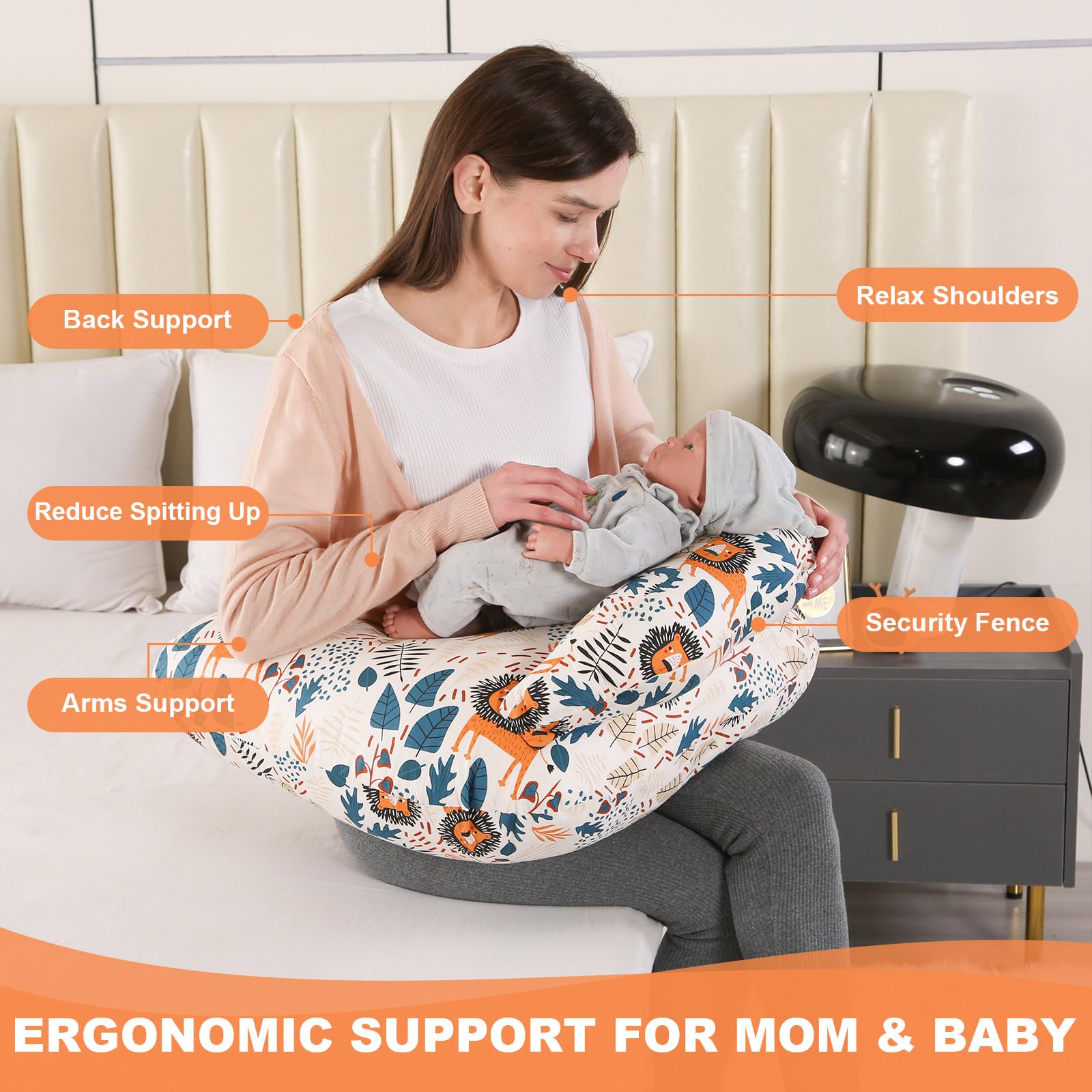 Coussin d'Allaitement pour Bébé : Coussin de Nourrissage Multifonctionnel, Coussin de Nourrissage de Grossesse, Coussin d'Allaitement Maternité en Forme de U, Soutien de Siège pour Bébé (Lion Cartoon)