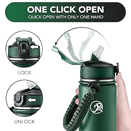 GOSWAG Insulated Sports Water Bottle, 24oz 2 Lids(with Straw/No Straw), Stainless Steel Water Bottles with Paracord Handle, Insulated Bottle with Double-Wall Vacuum Insulation