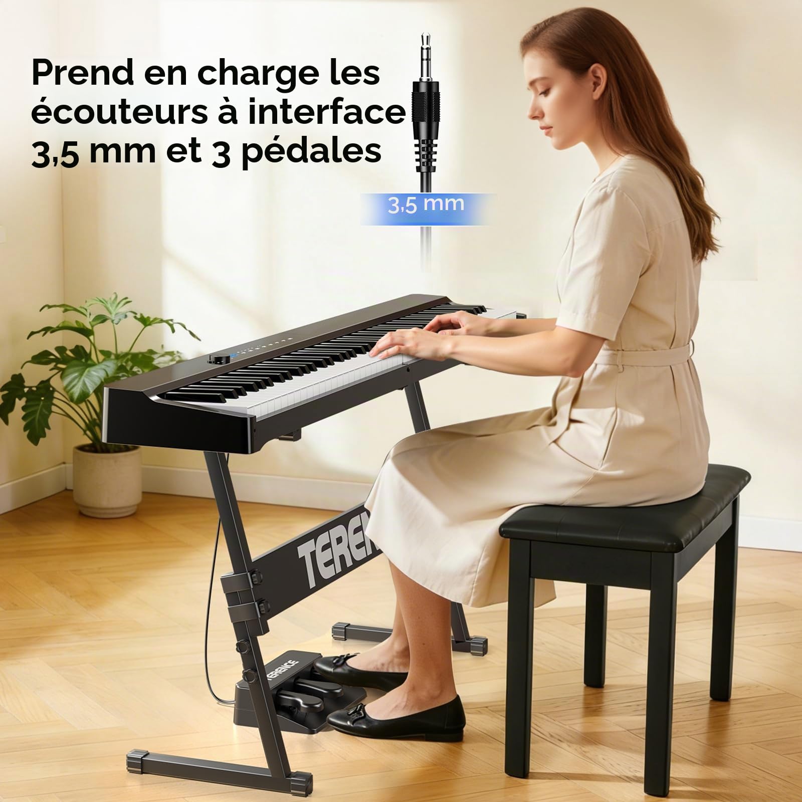 TERENCE V70 Piano numérique pliable 88 touches lourdes Piano électrique avec 4 haut-parleurs 20W*2+5W*2 Clavier piano avec Bluetooth Casque inclus –préparation aux examens de piano,noir