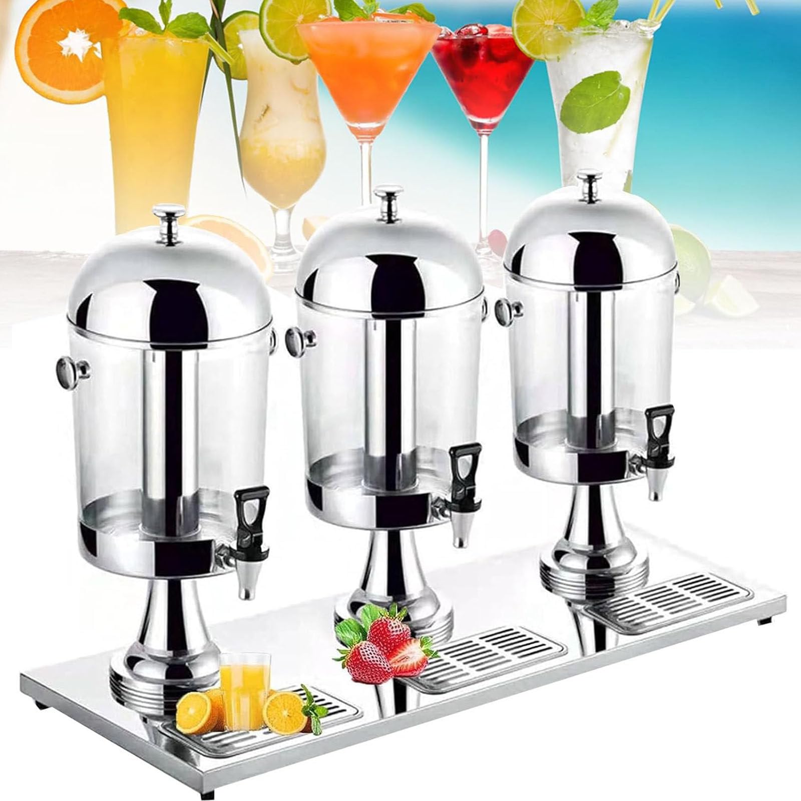 Distributore di Bevande Commerciali, Macchina per Succhi Caldi E Freddi a Doppio Cilindro,Distributore Bevande Self-Service Che Serve Succhi di tè, Limonata, caffè Freddo,Cocktail,Silver