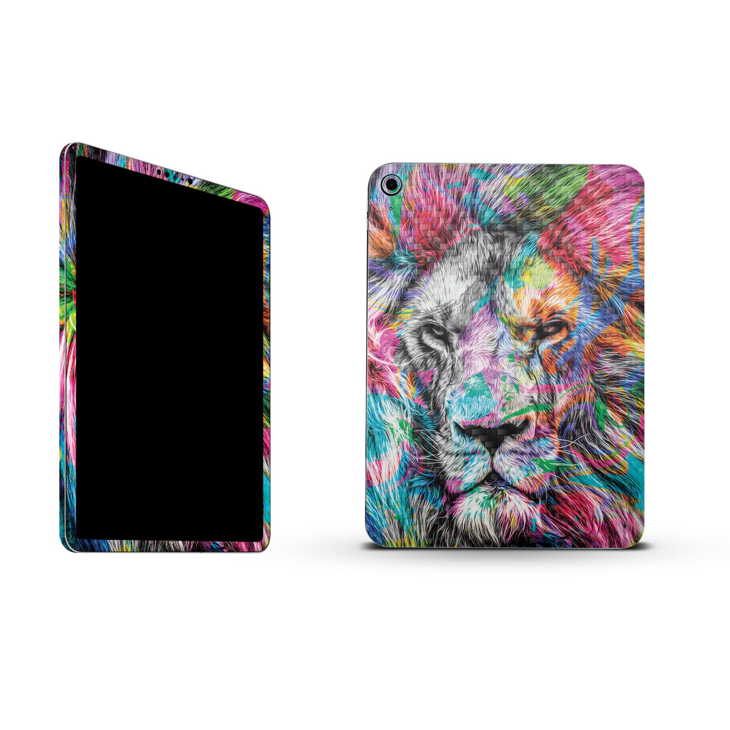 MightySkins Carbon Fiber Skin Compatible with Apple iPad 10.9" 10th Gen (2022) Full Wrap Kit - Neon Lion | Protective, Durable Textured Carbon Fiber Finish | Easy to Apply | Made in The USA