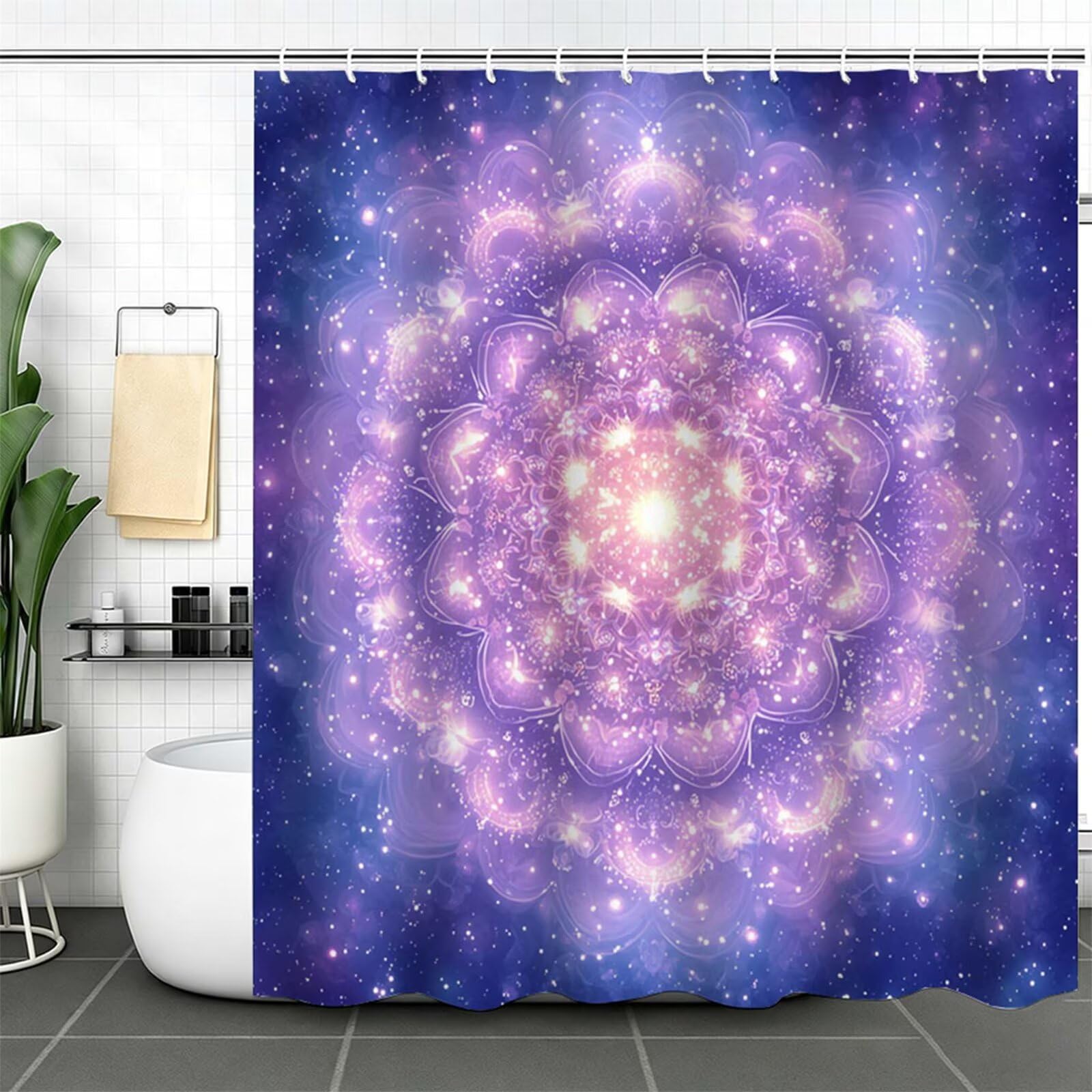 Lilla Tenda Doccia 180x180cm, Tenda per Doccia Tessuto Poliestere Impermeabile Asciugatura Rapida con 12 Anelli, Tende Finestra Bagno e Vasca Pieghevole per Angolare Casa Shower Curtain Mandala J-598