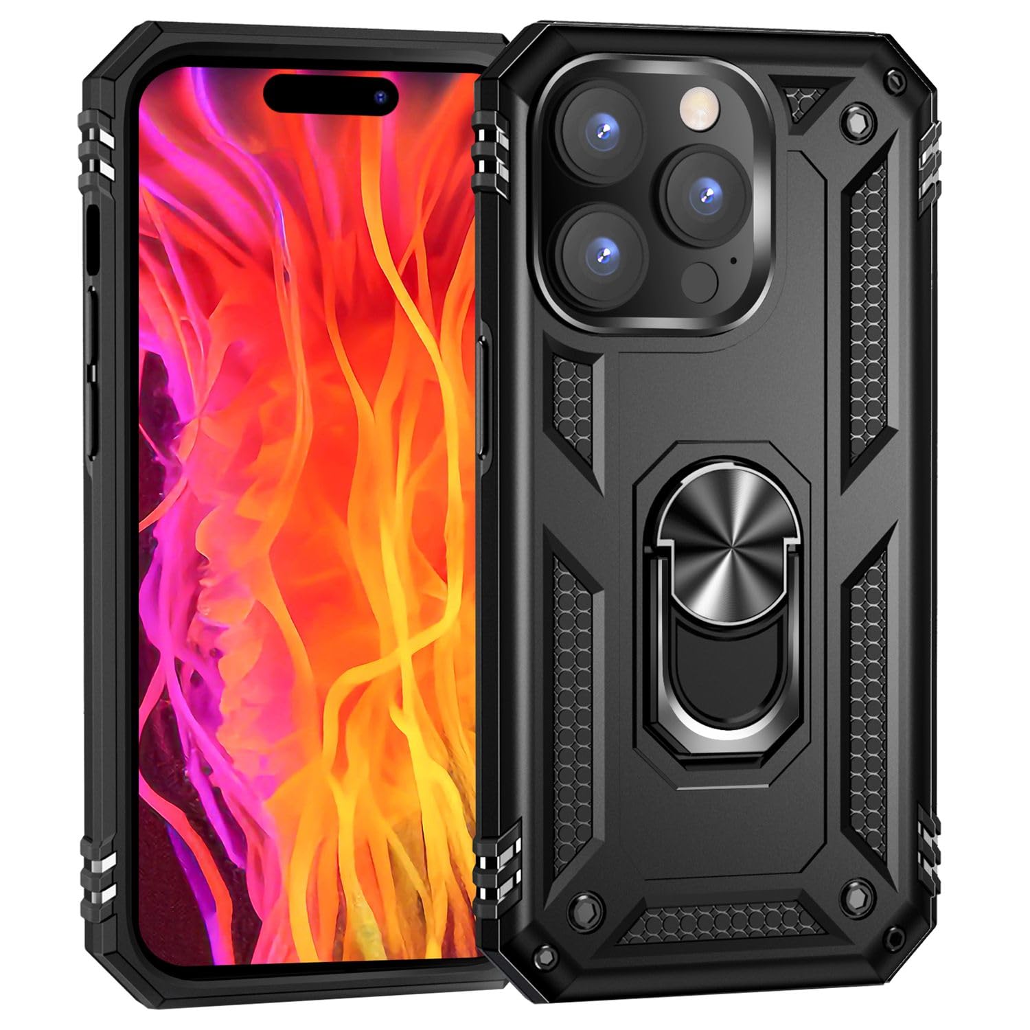 NALIA Custodia Antiurto per iPhone 13 Pro Max - Anello 360° & Compatibile Supporto Magnetico - RINGDEFEND (Cover Militare) - Marchio Tedesco, Colore: Nero