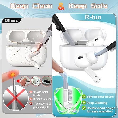 Miniatura 207 de R-fun Funda compatible con AirPods Pro de 2ª/1ª generación con kit de limpieza, silicona protectora completa compatible con funda de carga Apple