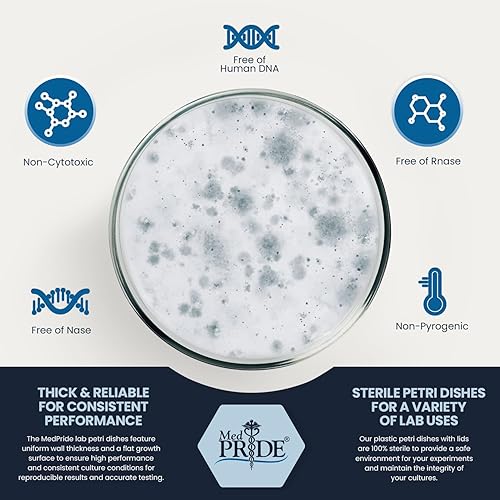 Miniatura 2 de MED PRIDE Platos Petri apilables Paquete de 25  Placas Petri estériles con tapas, 3.543 in x 0.591 in  Placas Petri de laboratorio para ciencia,