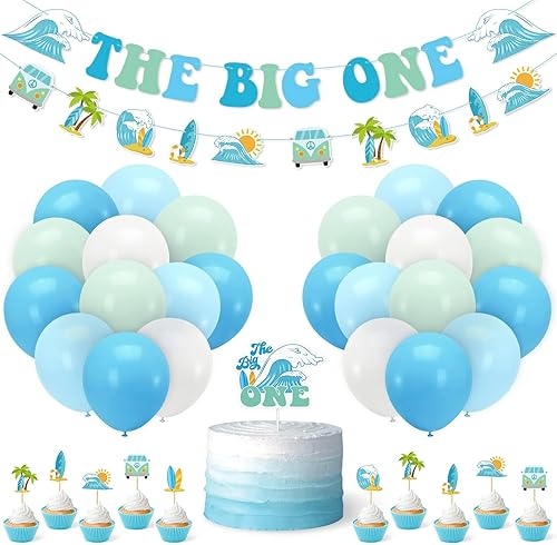 Vansolinne The Big One Surf - Decoraciones para fiestas de cumpleaños, verano, surf, playa, primer cumpleaños, tabla de surf, suministros de