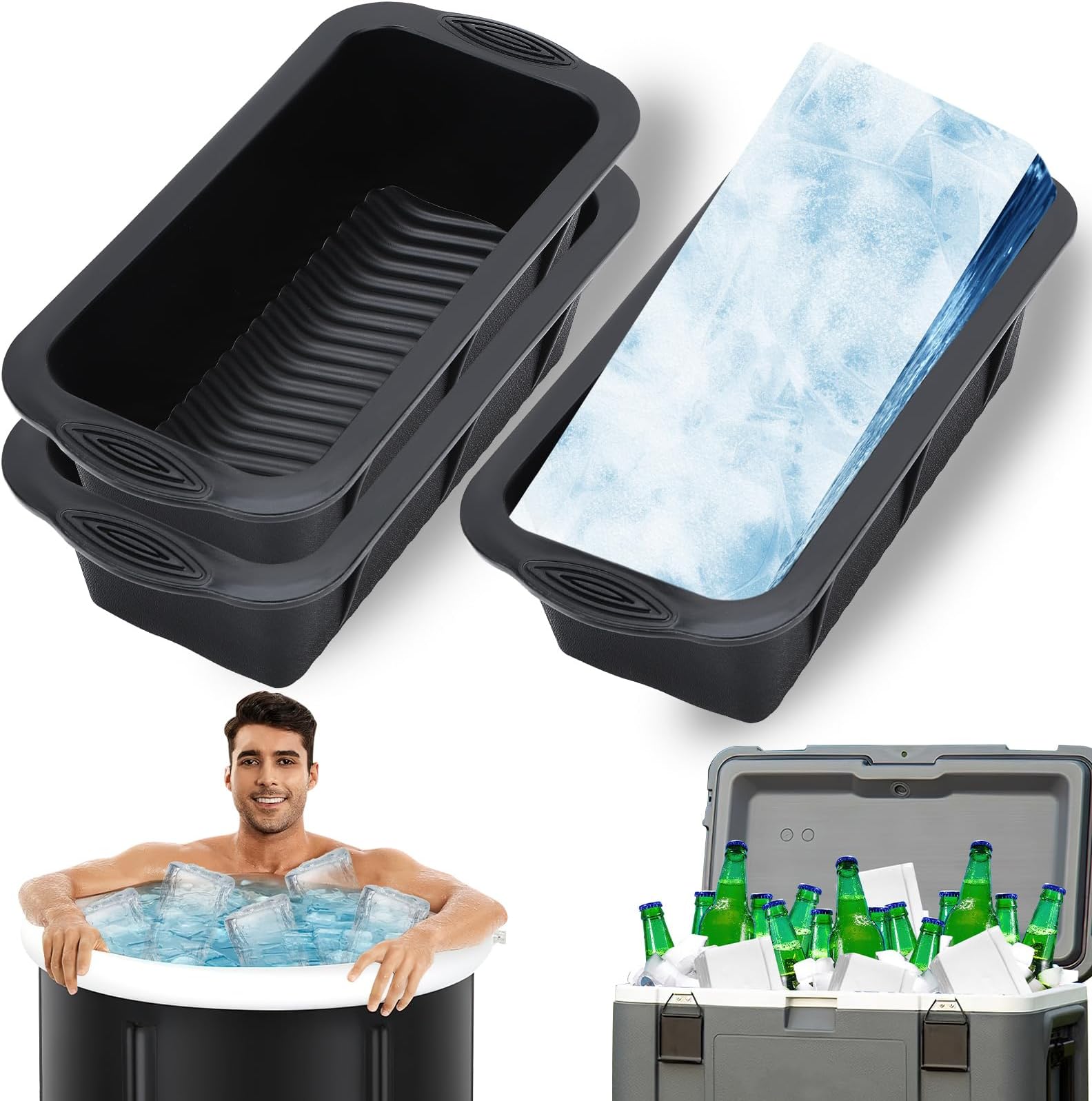 JULBEAR 3Pack Extra Ice Block Molds, Silicone Ice Molds for Ice Baths Reusable Ice Cube Molds for Coolers &Ice Bath Tub Cold Plunge Water Chiller Accessories